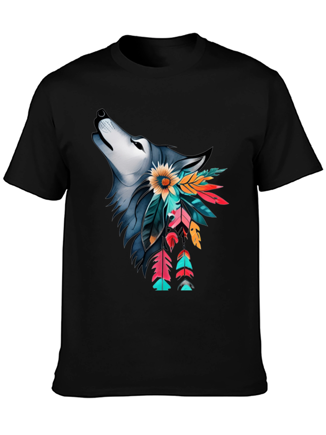 Wolf & Feather Graphic Print Black T-Shirt