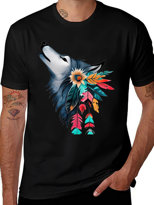 Wolf & Feather Graphic Print Black T-Shirt