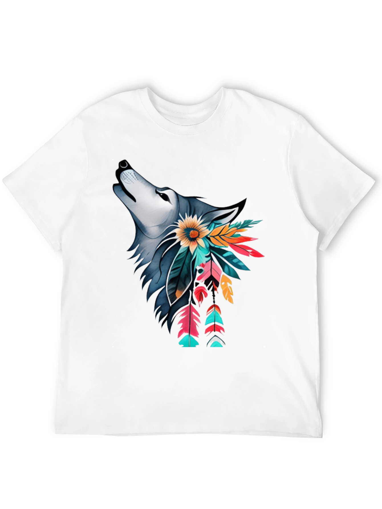 Wolf & Feather Graphic Print Black T-Shirt
