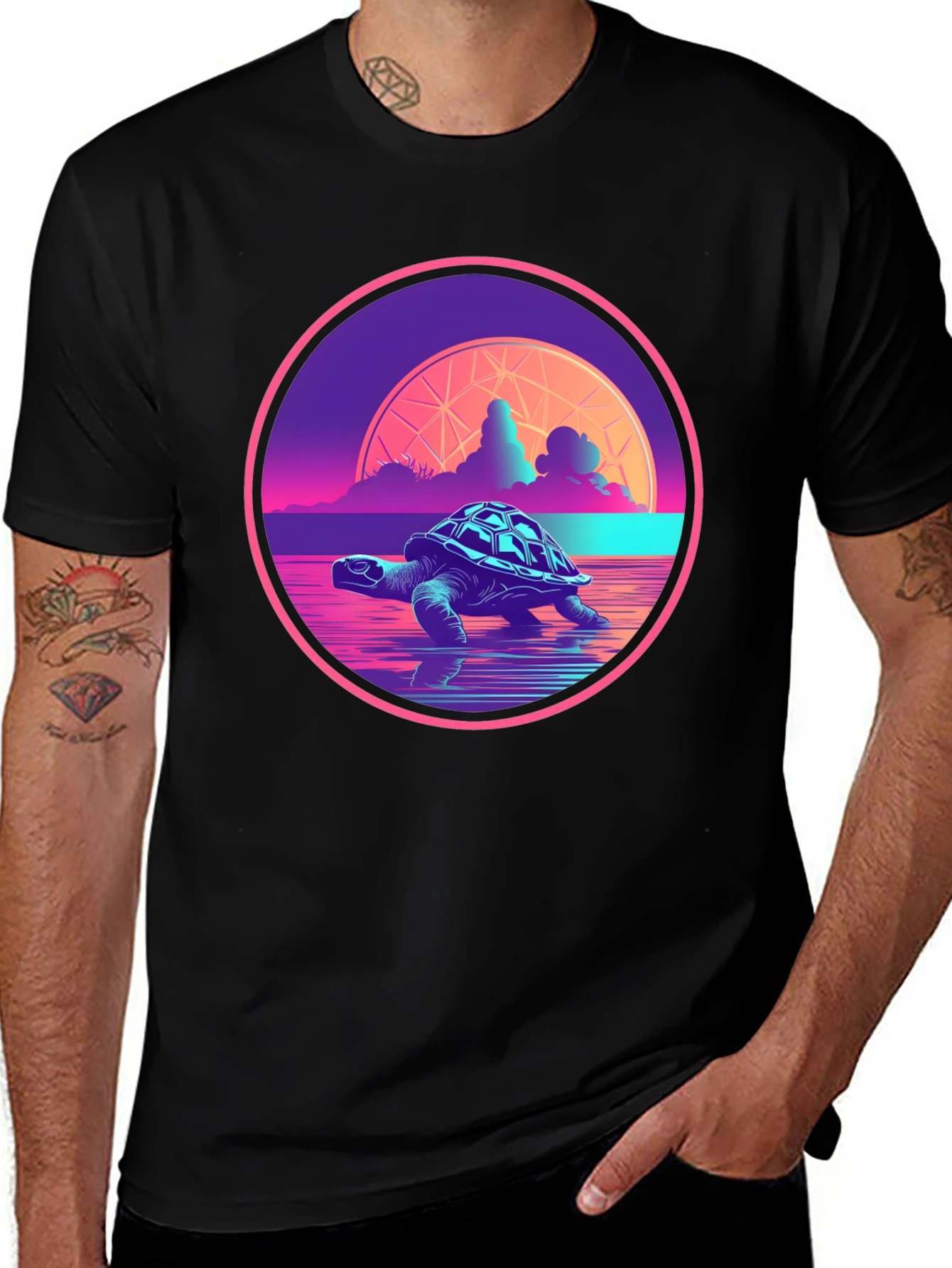 Retro Turtle T-Shirt - Synthwave Ocean Design