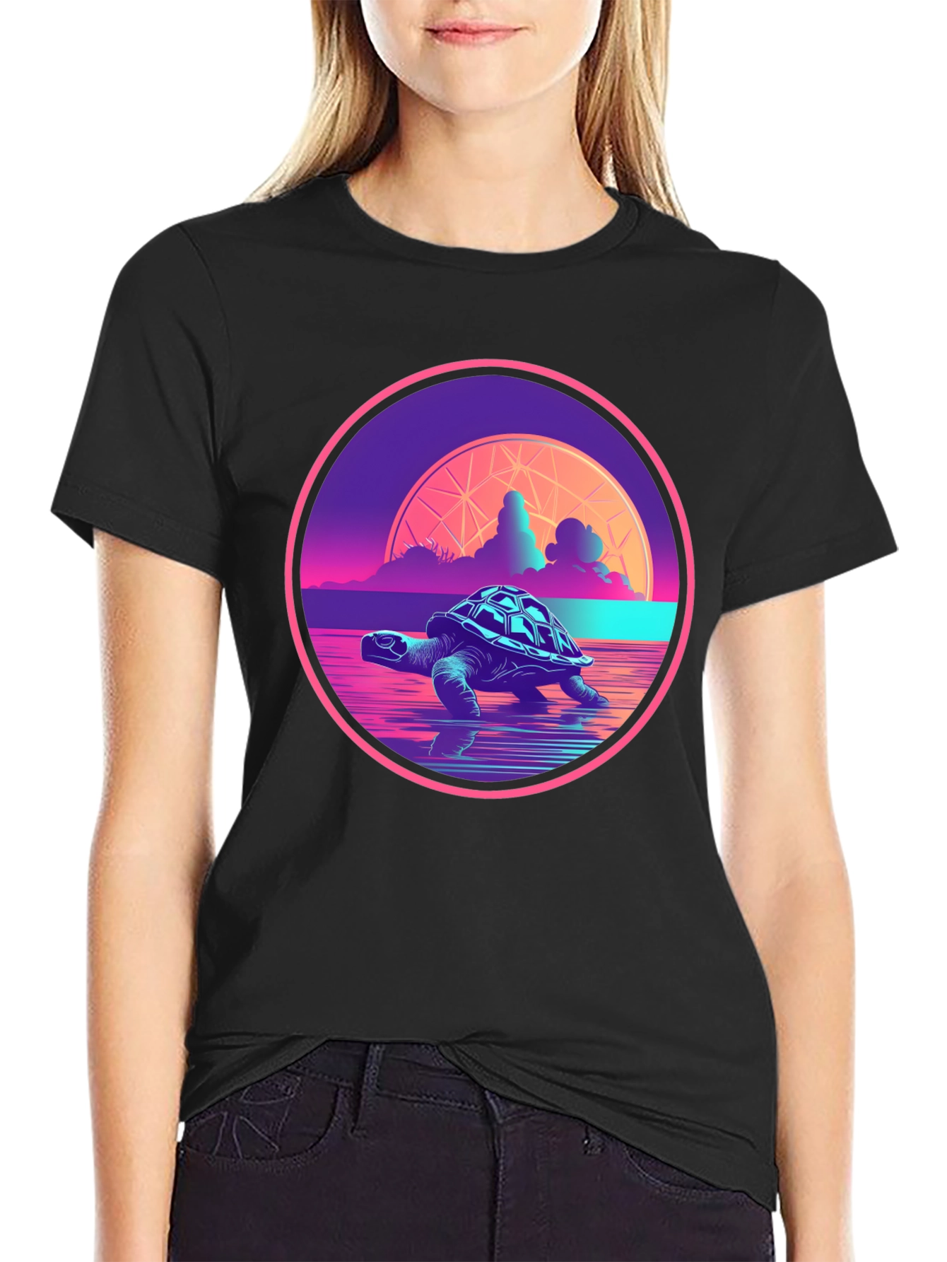 Retro Turtle T-Shirt - Synthwave Ocean Design