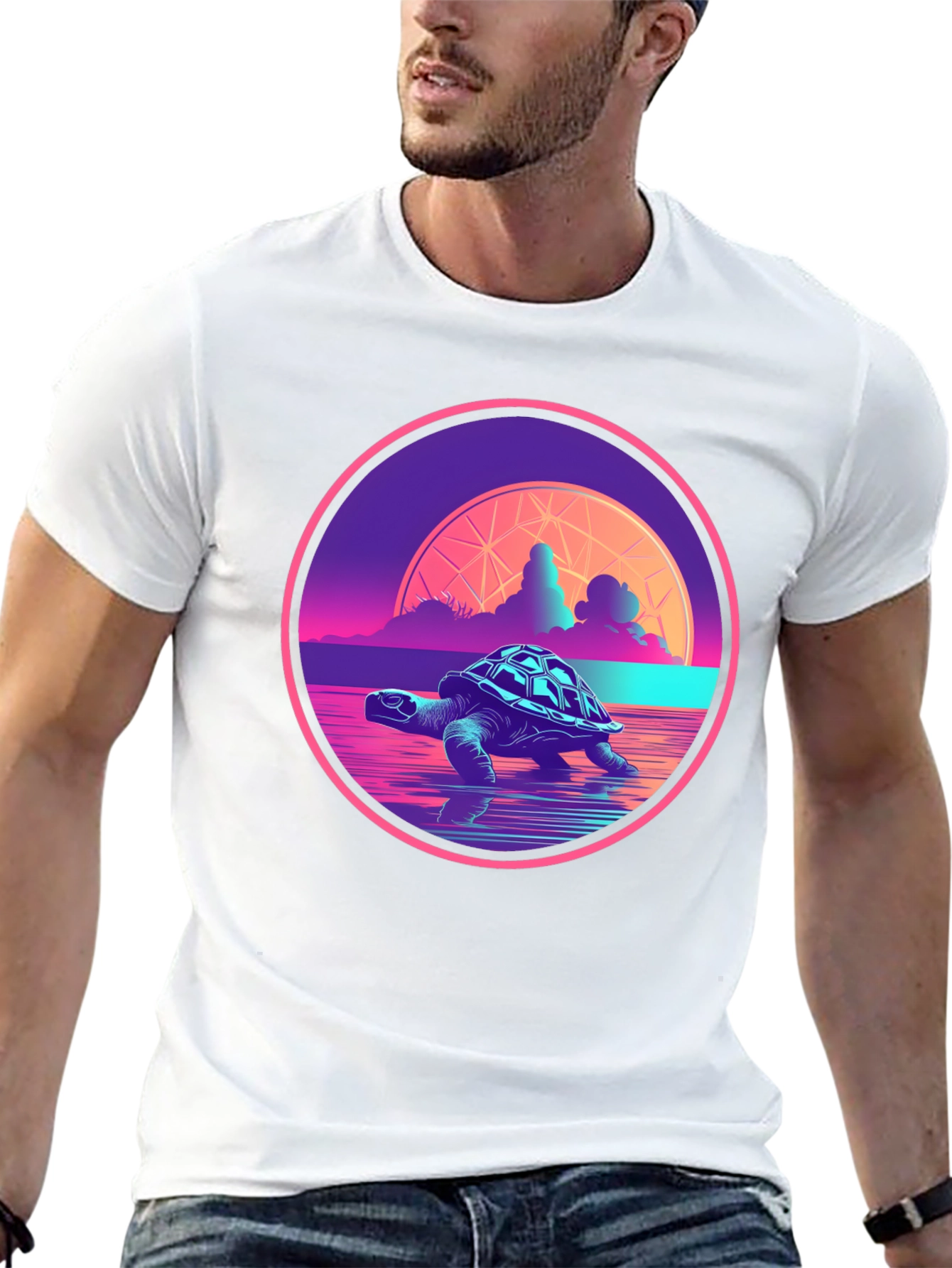 Retro Turtle T-Shirt - Synthwave Ocean Design