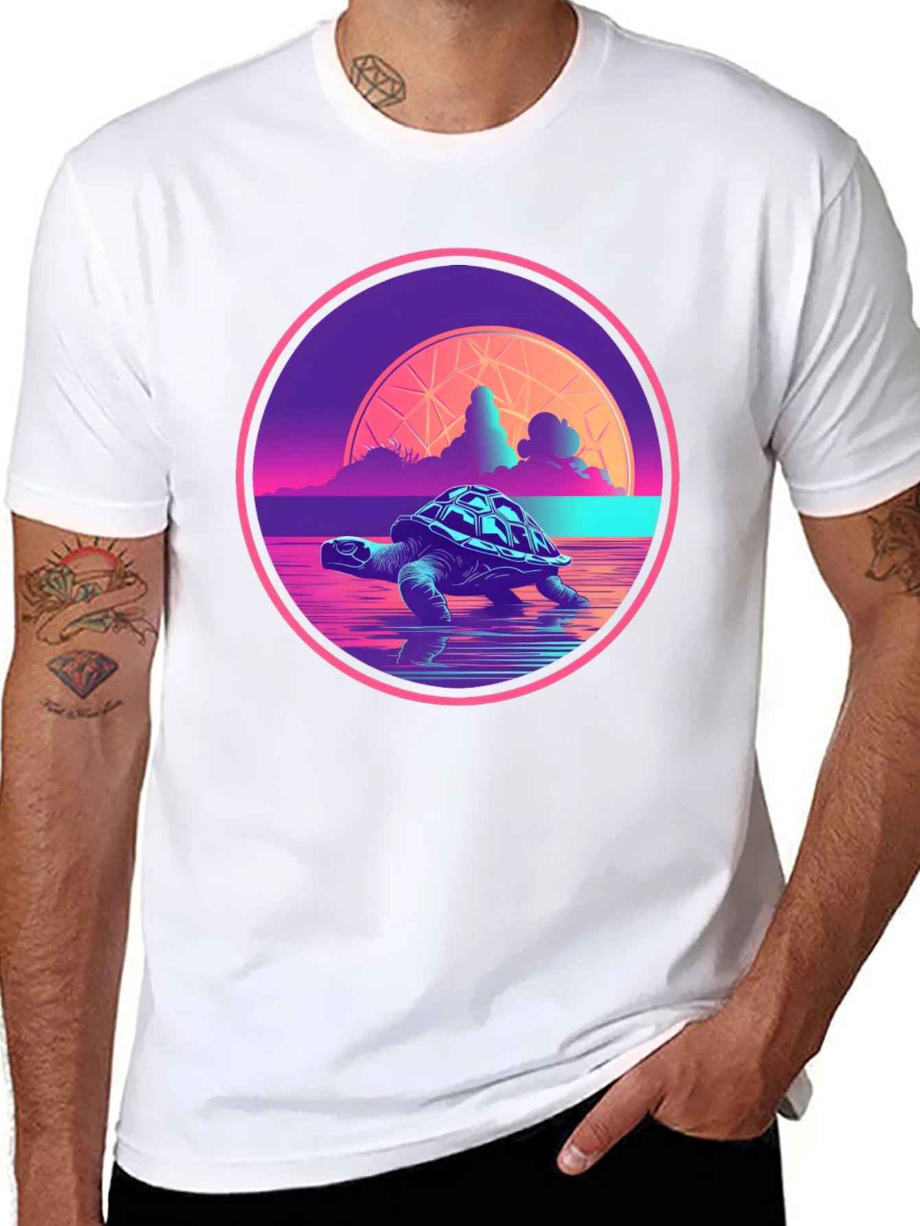 Retro Turtle T-Shirt - Synthwave Ocean Design
