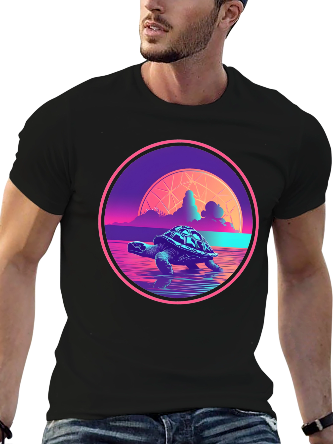 Retro Turtle T-Shirt - Synthwave Ocean Design