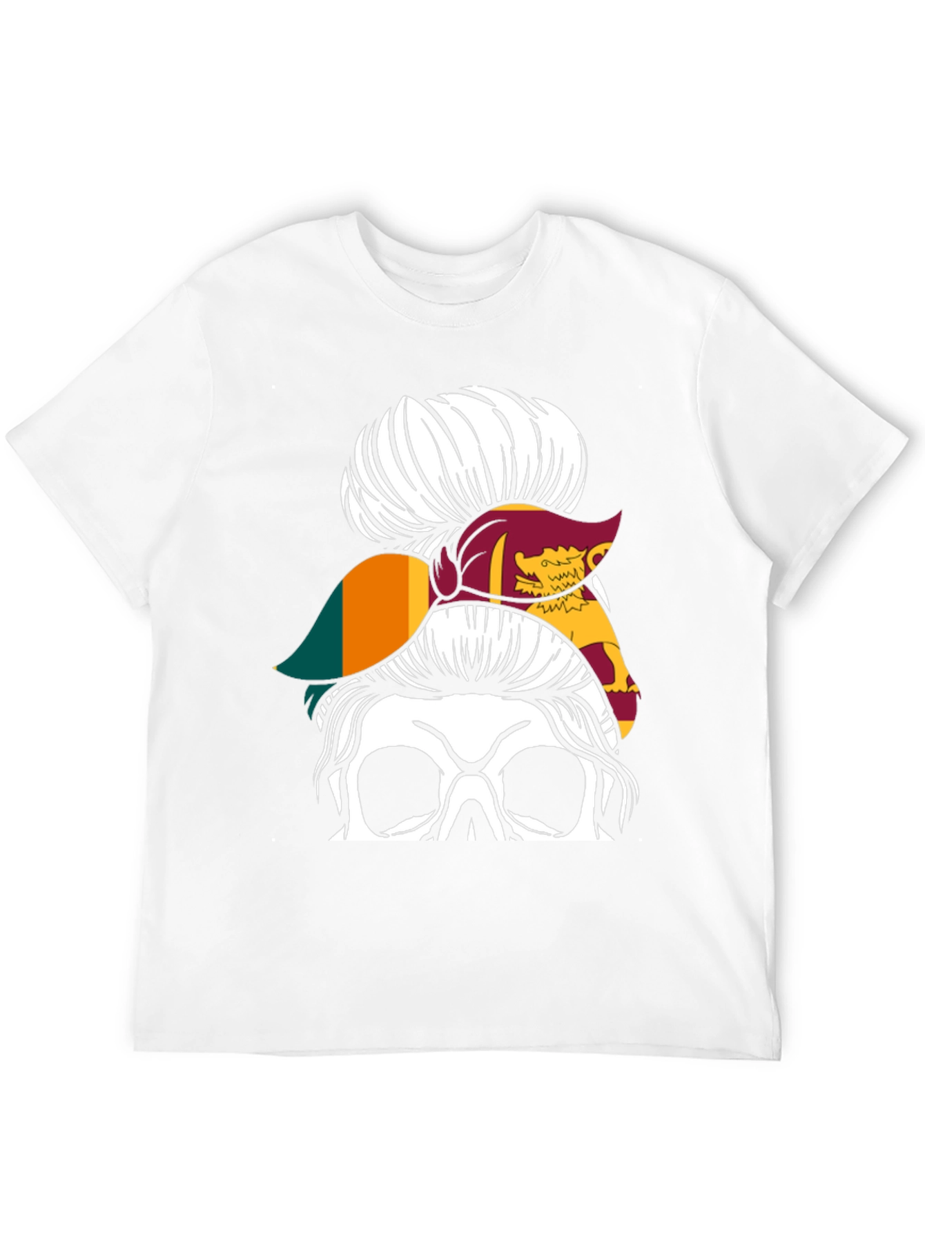 Sri Lanka Flag Messy Bun Skull T-Shirt