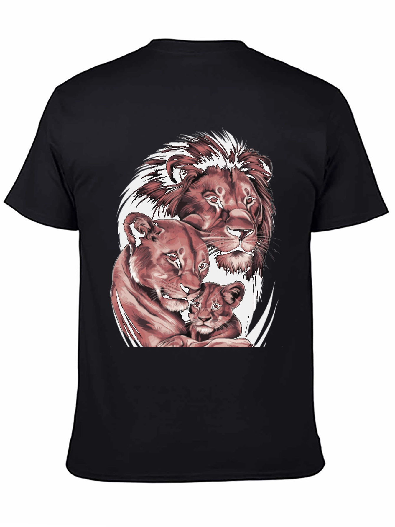 Lion Family Graphic Tee - Black Cotton T-Shirt