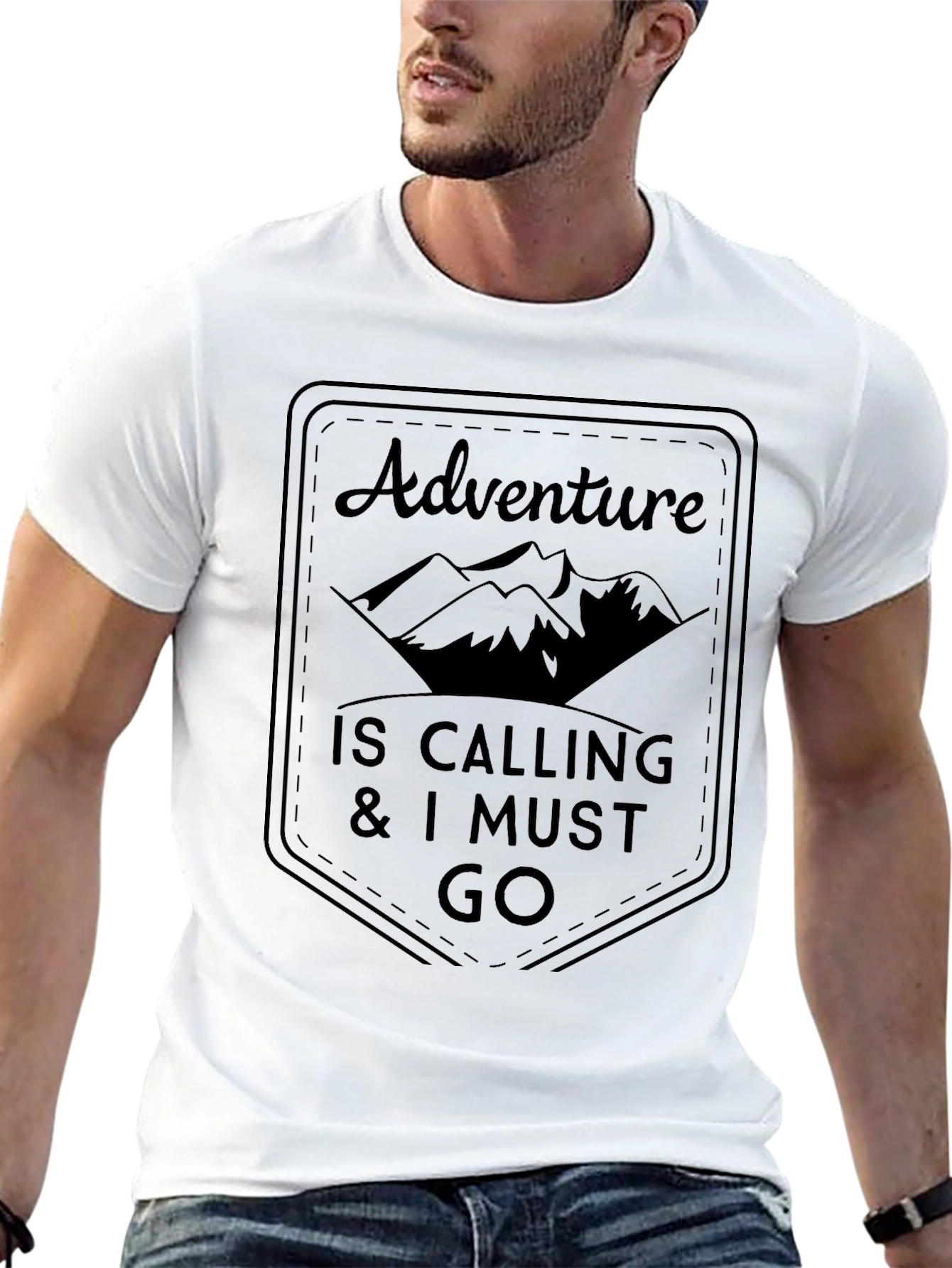 Adventure Awaits Black T-Shirt - Mountain Design
