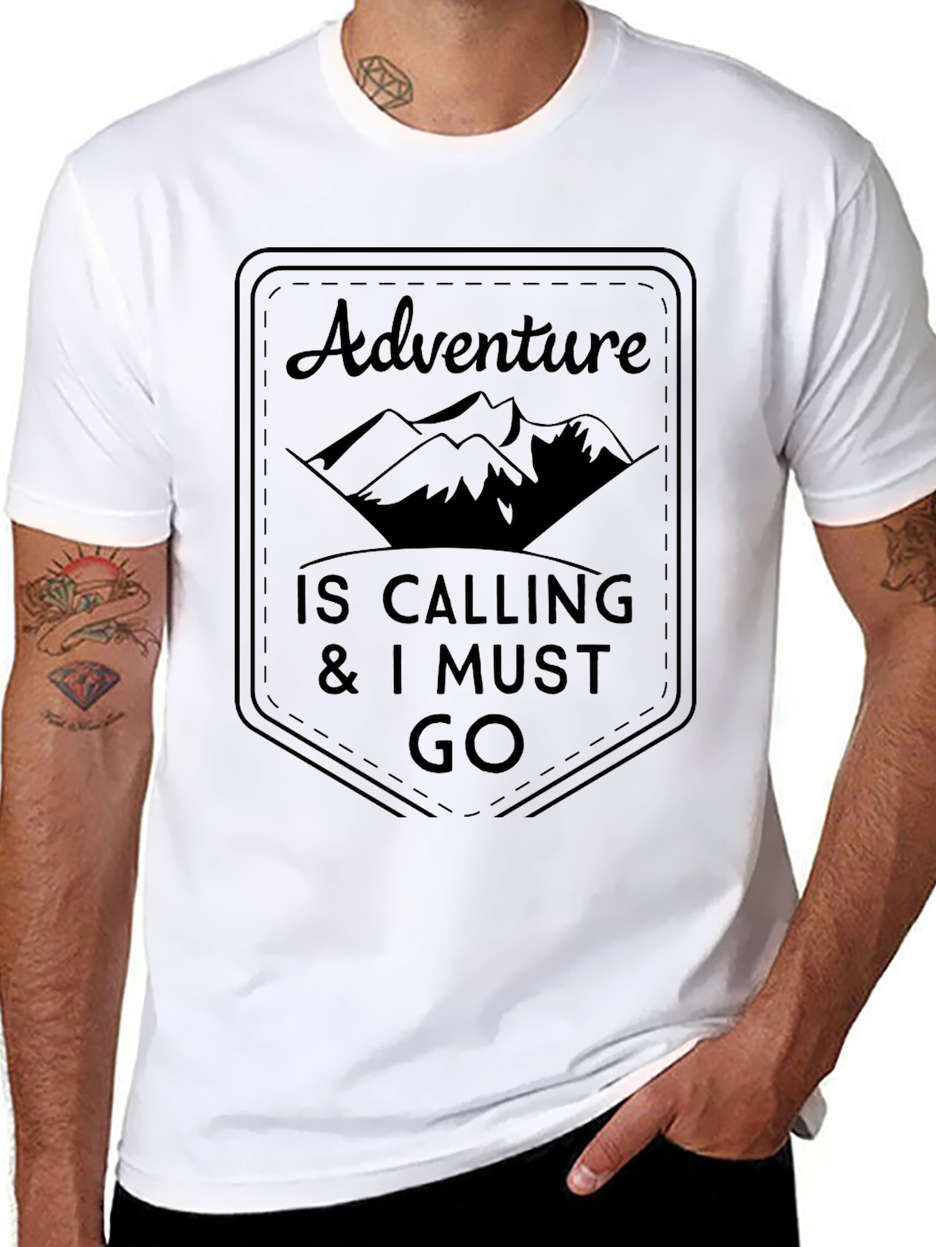 Adventure Awaits Black T-Shirt - Mountain Design