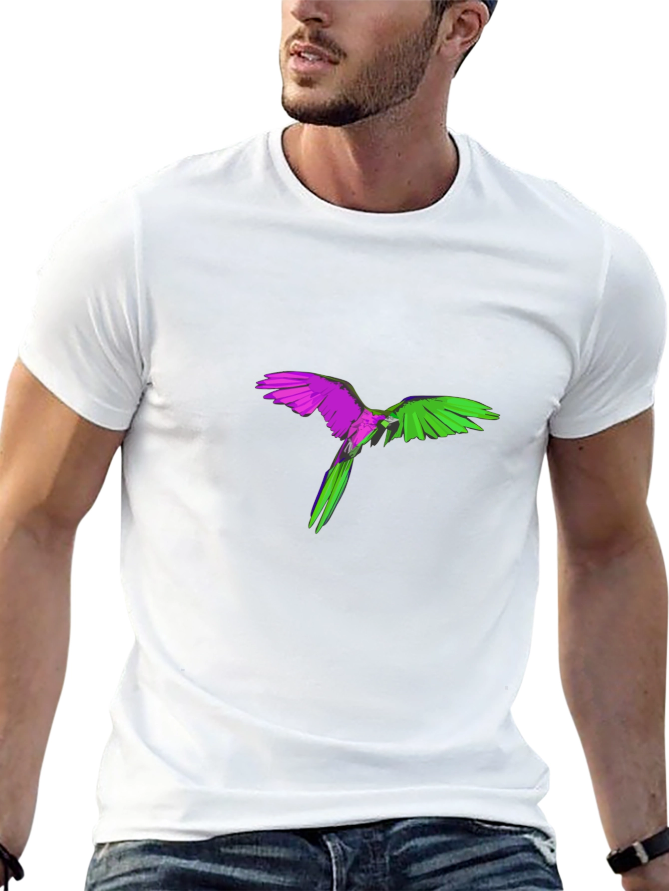 Vibrant Parrot Graphic Black T-Shirt