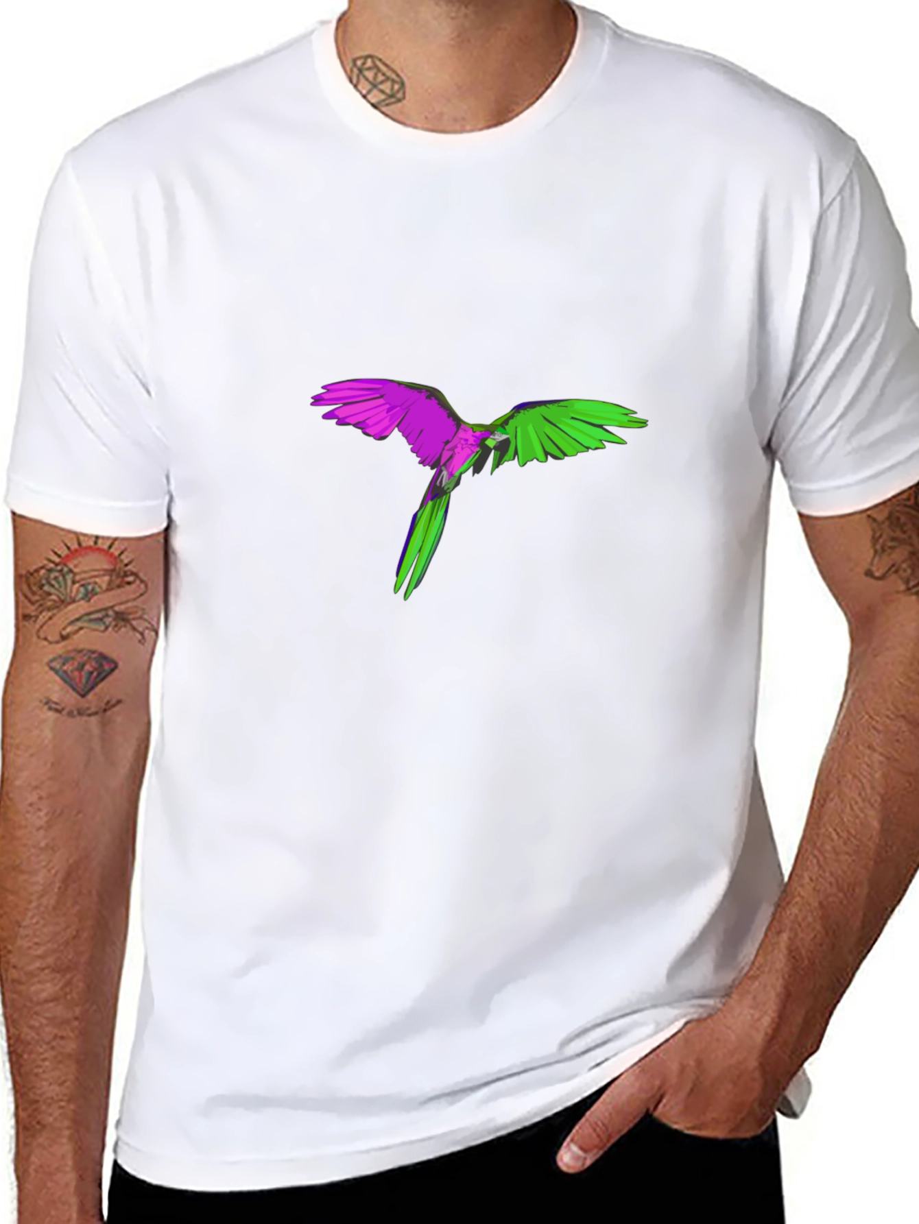 Vibrant Parrot Graphic Black T-Shirt