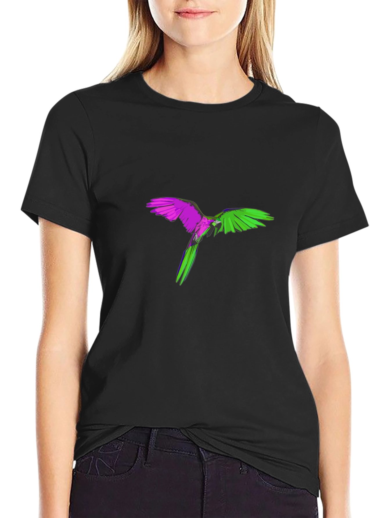 Vibrant Parrot Graphic Black T-Shirt