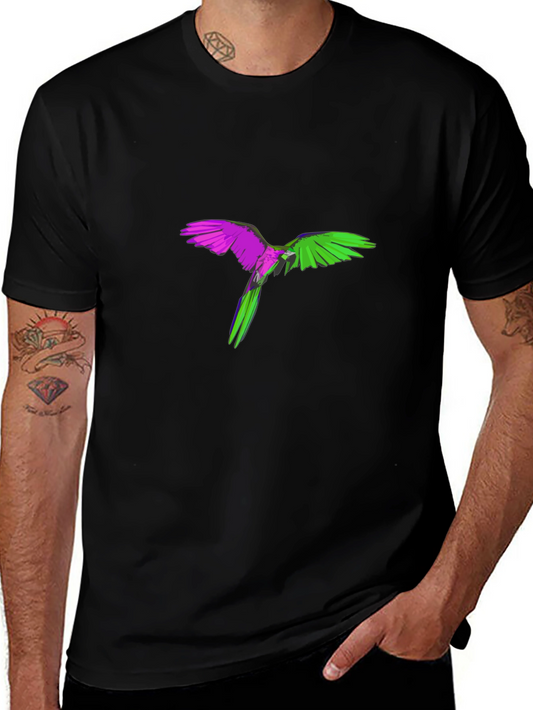 Vibrant Parrot Graphic Black T-Shirt