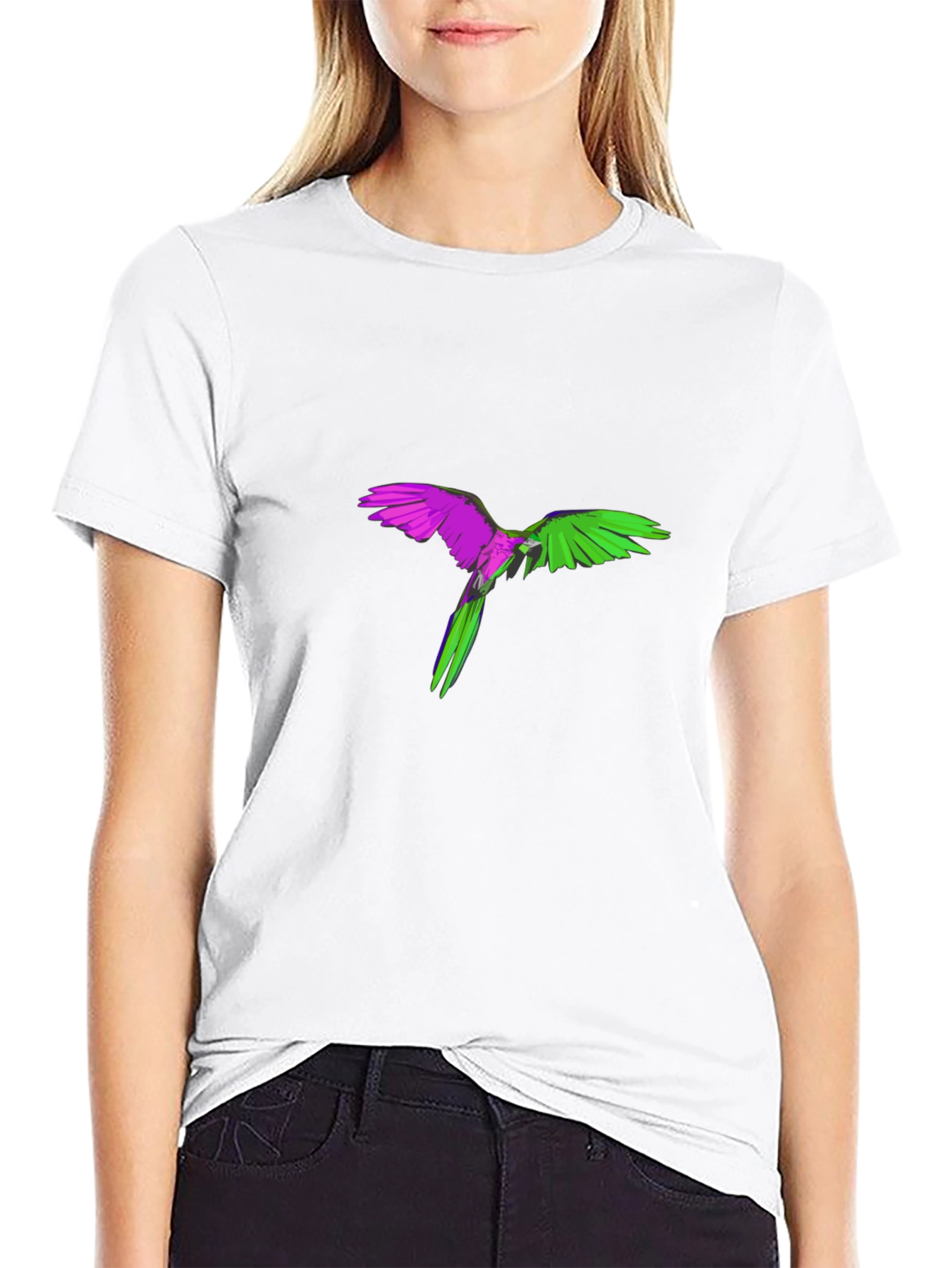Vibrant Parrot Graphic Black T-Shirt