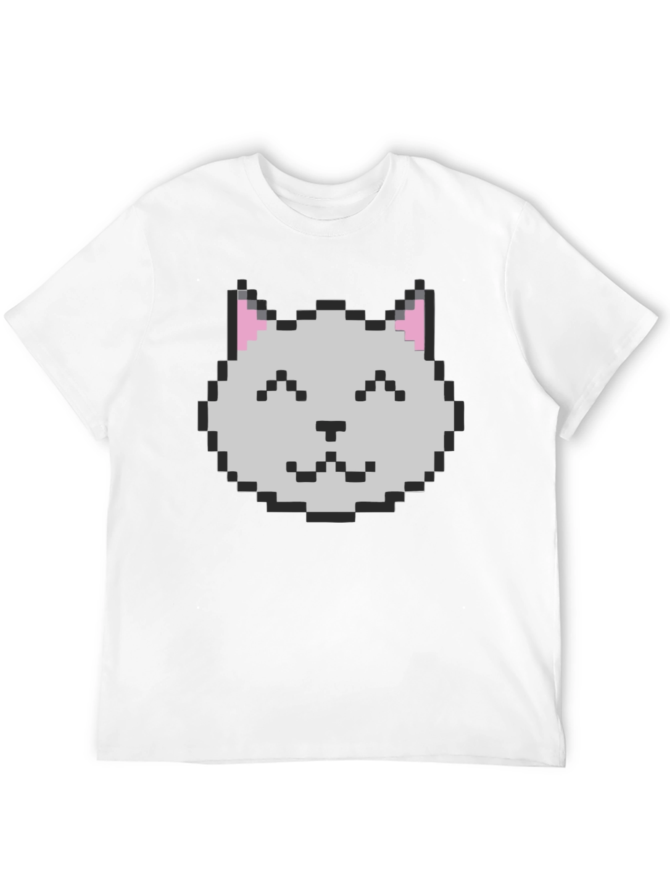 Pixel Cat Graphic Tee - Black Cotton Casual Shirt