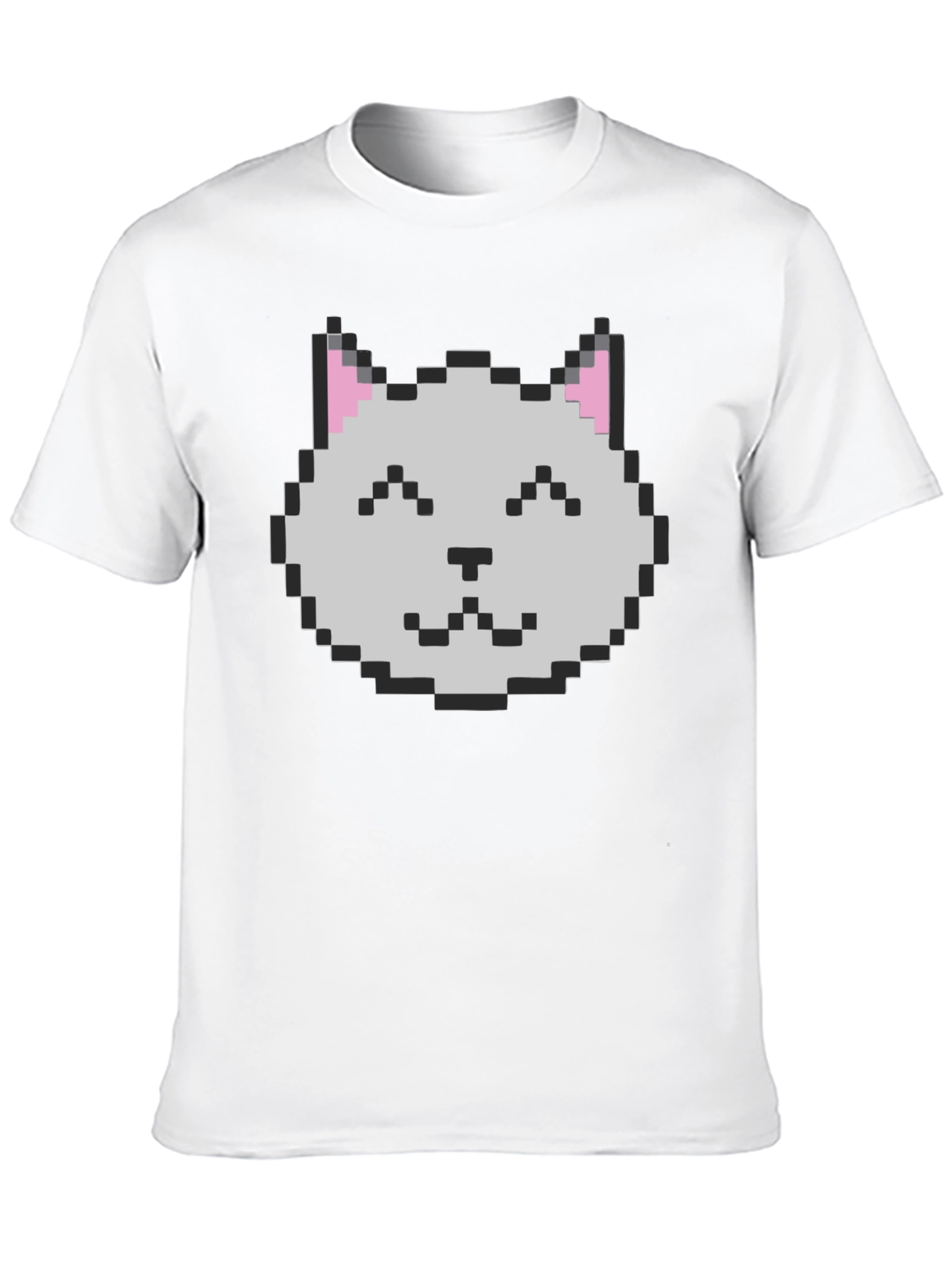 Pixel Cat Graphic Tee - Black Cotton Casual Shirt