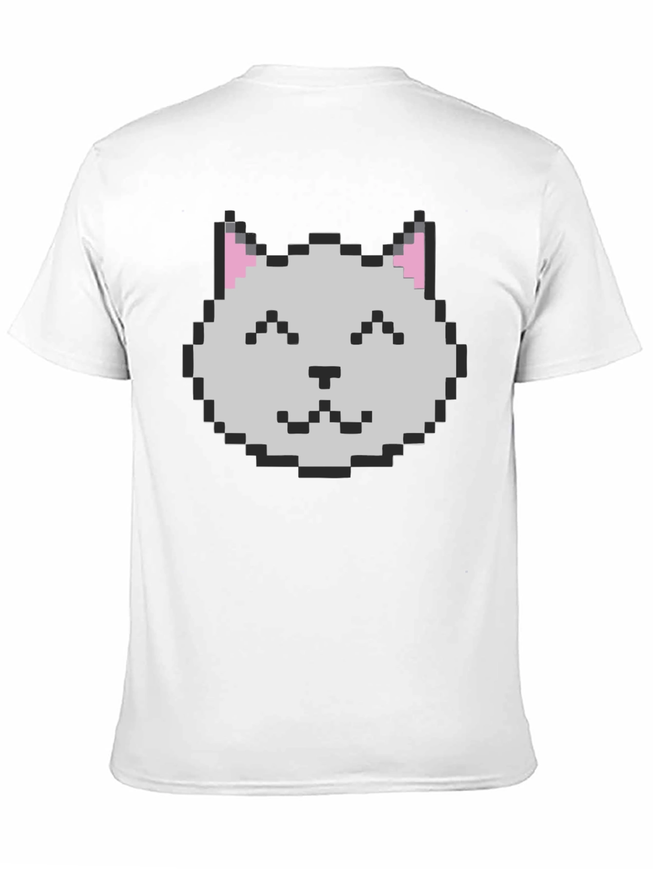 Pixel Cat Graphic Tee - Black Cotton Casual Shirt