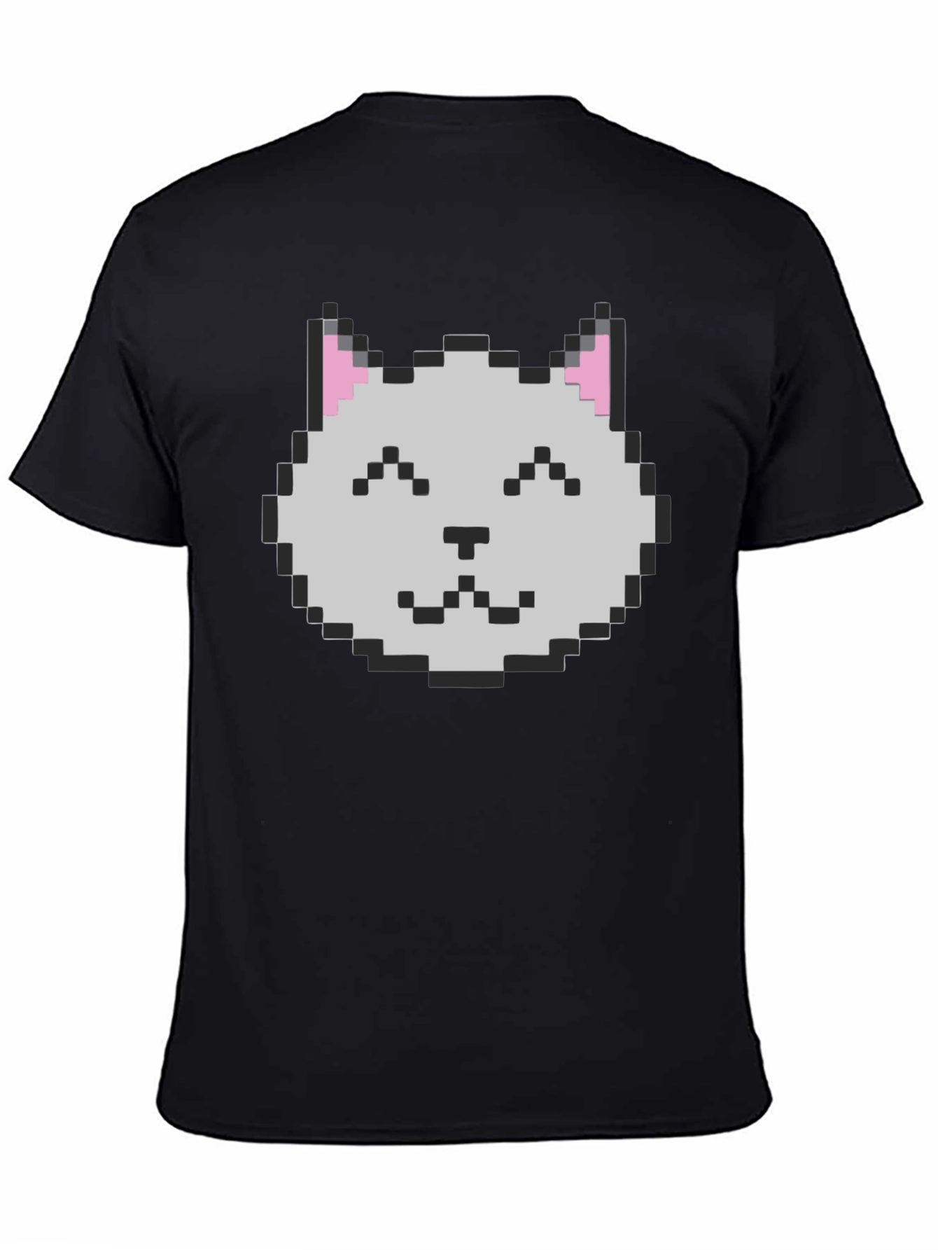 Pixel Cat Graphic Tee - Black Cotton Casual Shirt