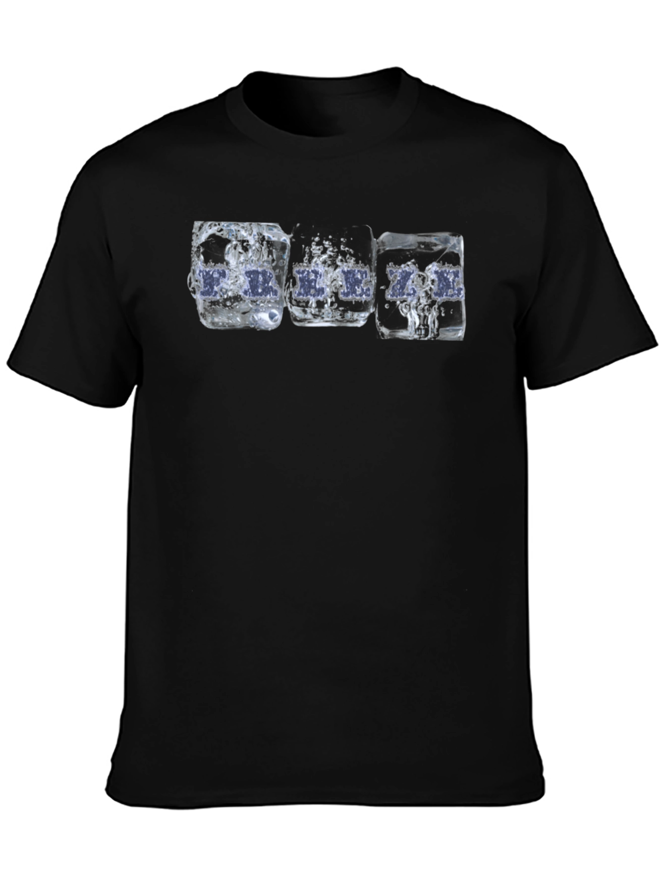 Cool Ice Cube Drink Print Black T-Shirt