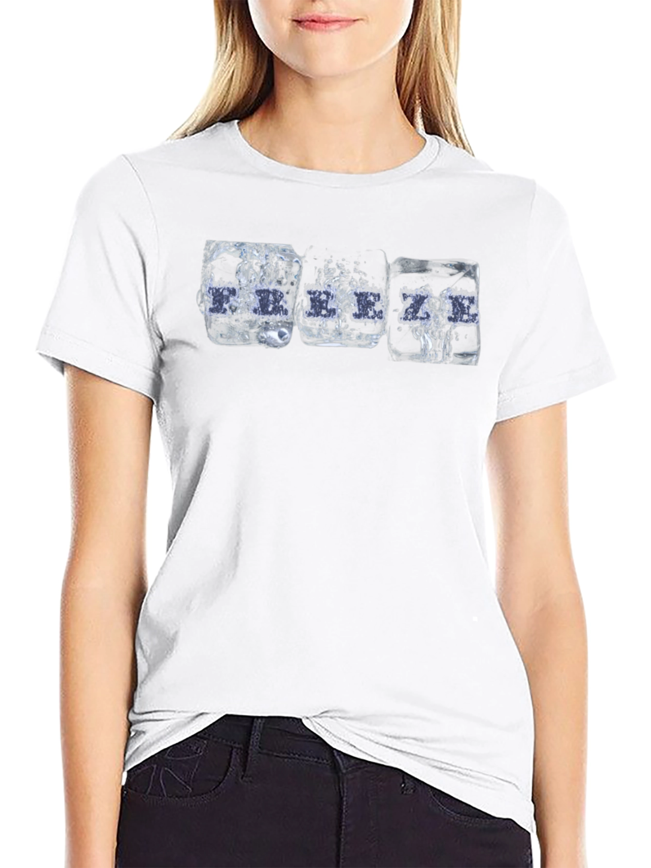 Cool Ice Cube Drink Print Black T-Shirt
