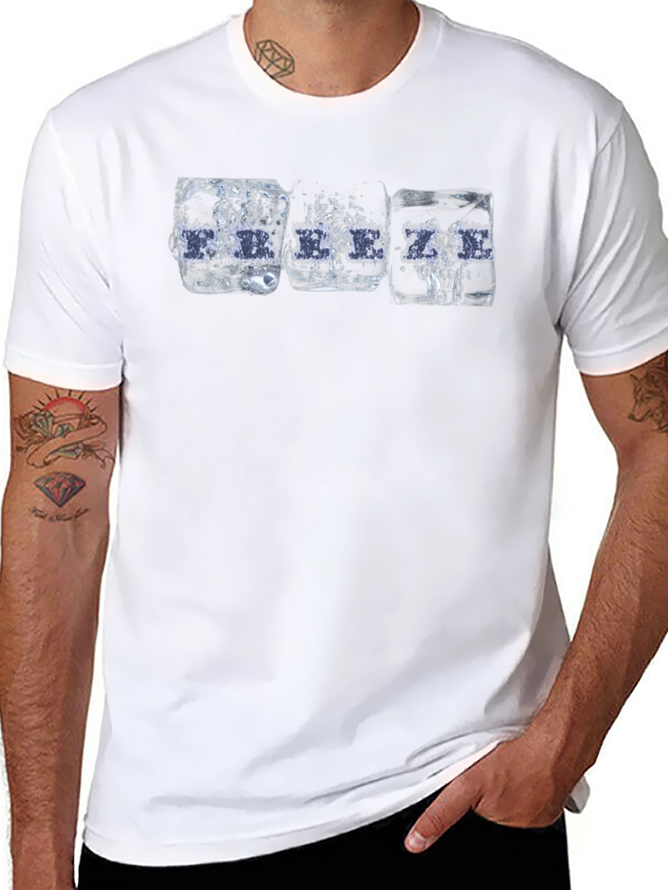 Cool Ice Cube Drink Print Black T-Shirt