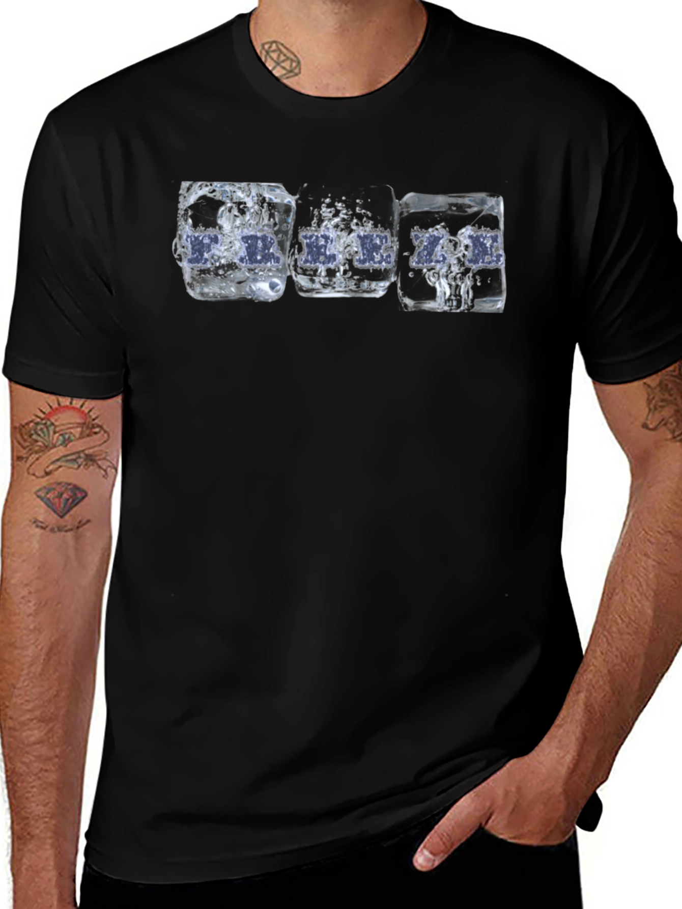 Cool Ice Cube Drink Print Black T-Shirt