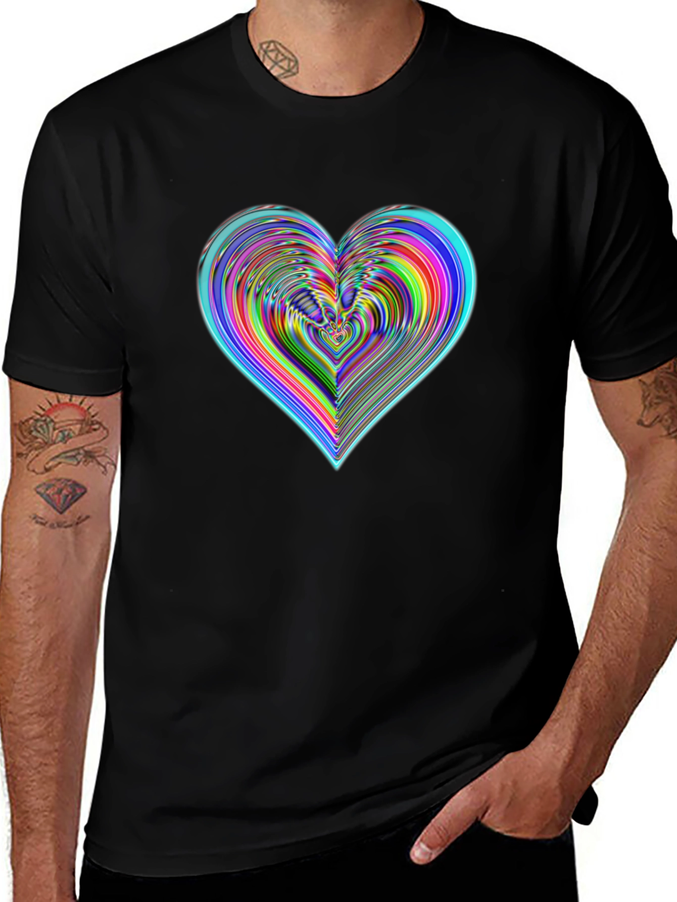 Vibrant Heart Graphic Tee - Stylish Black Cotton T-Shirt