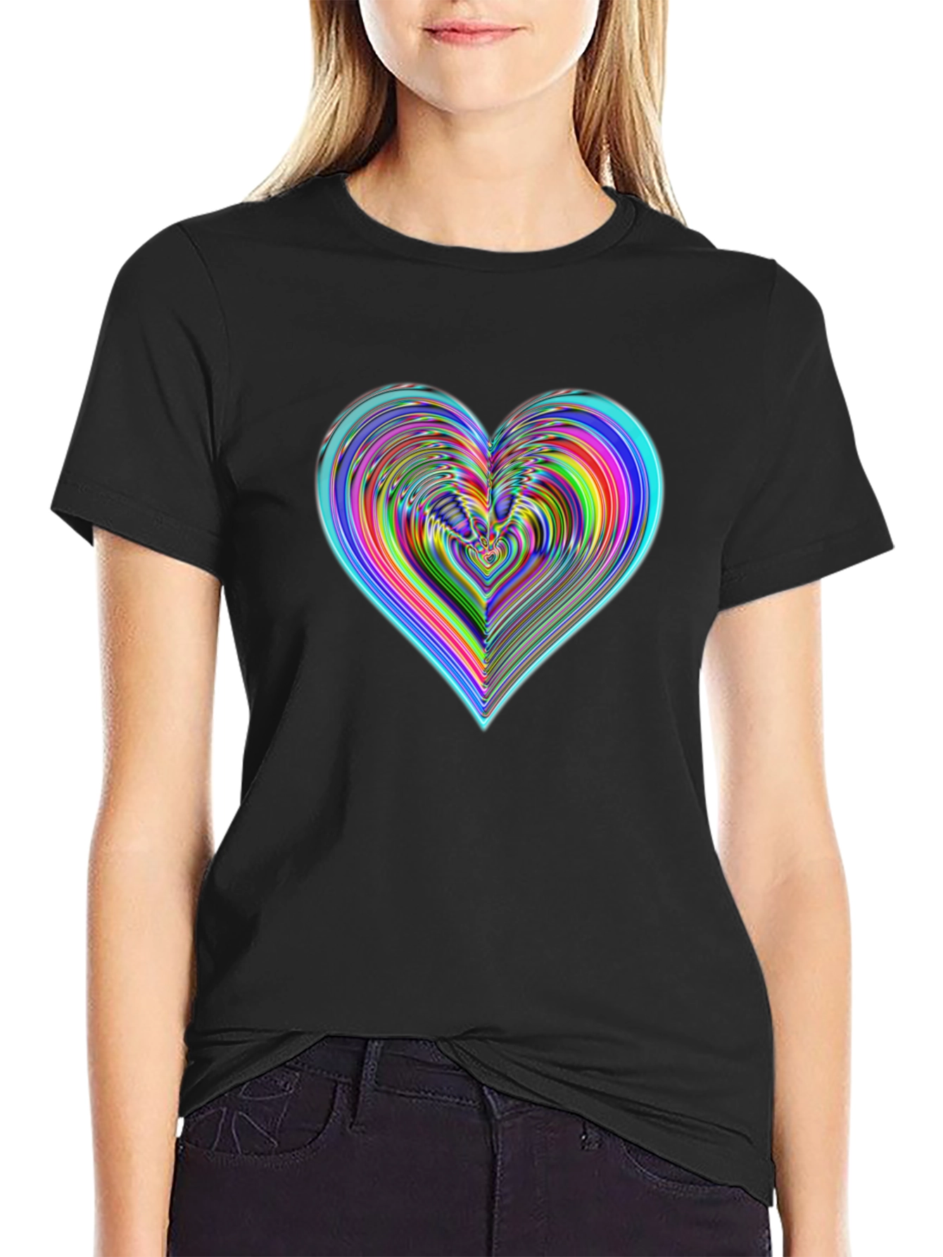 Vibrant Heart Graphic Tee - Stylish Black Cotton T-Shirt