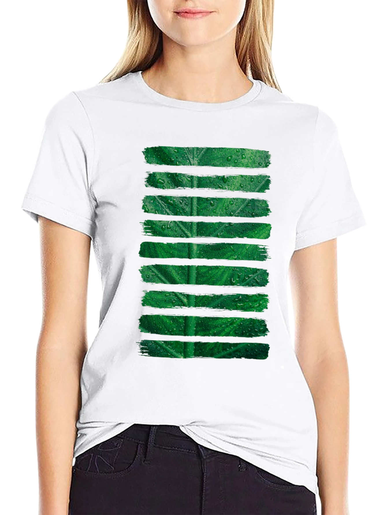 Green Leaf Stripe Graphic T-Shirt