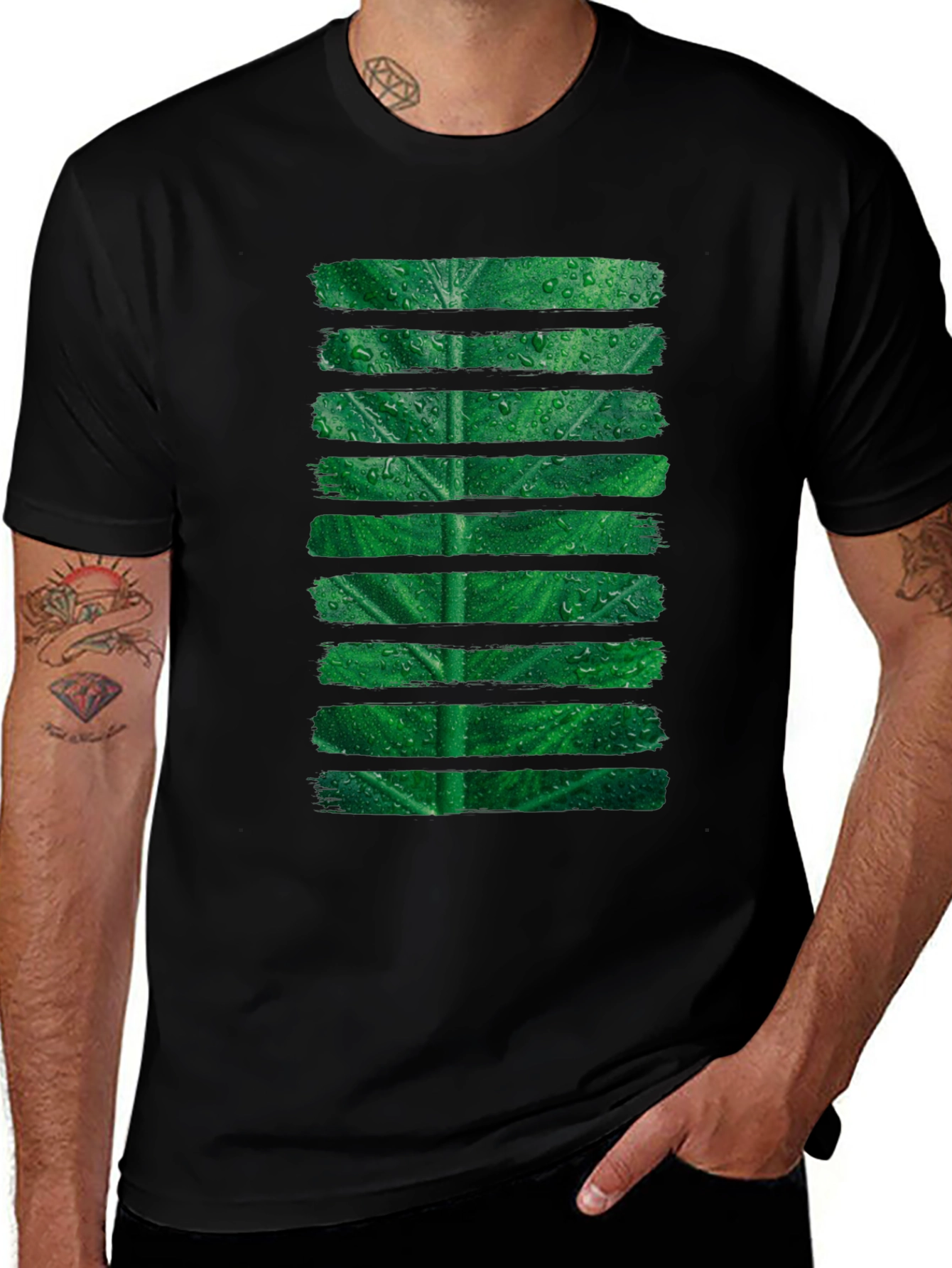 Green Leaf Stripe Graphic T-Shirt
