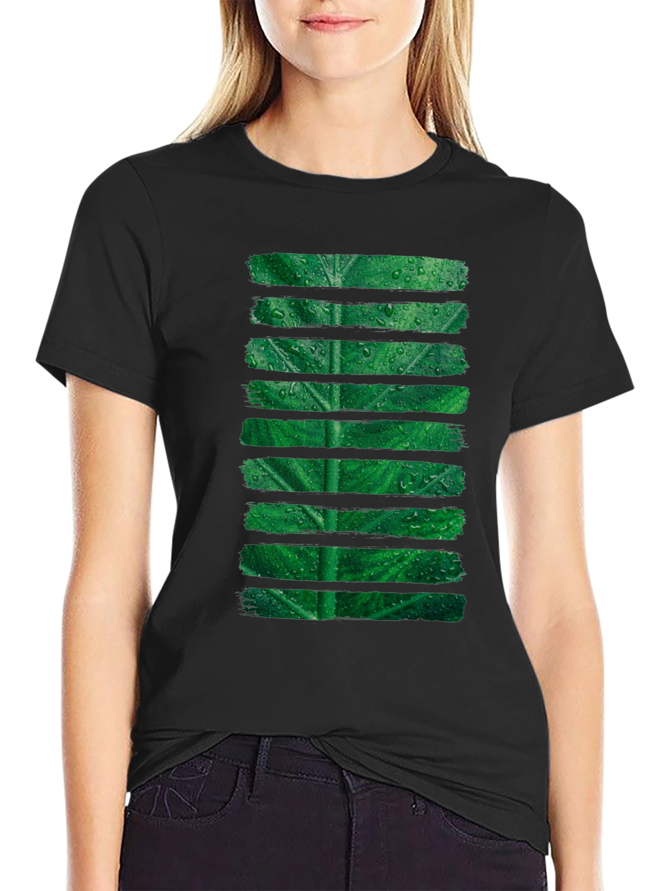 Green Leaf Stripe Graphic T-Shirt