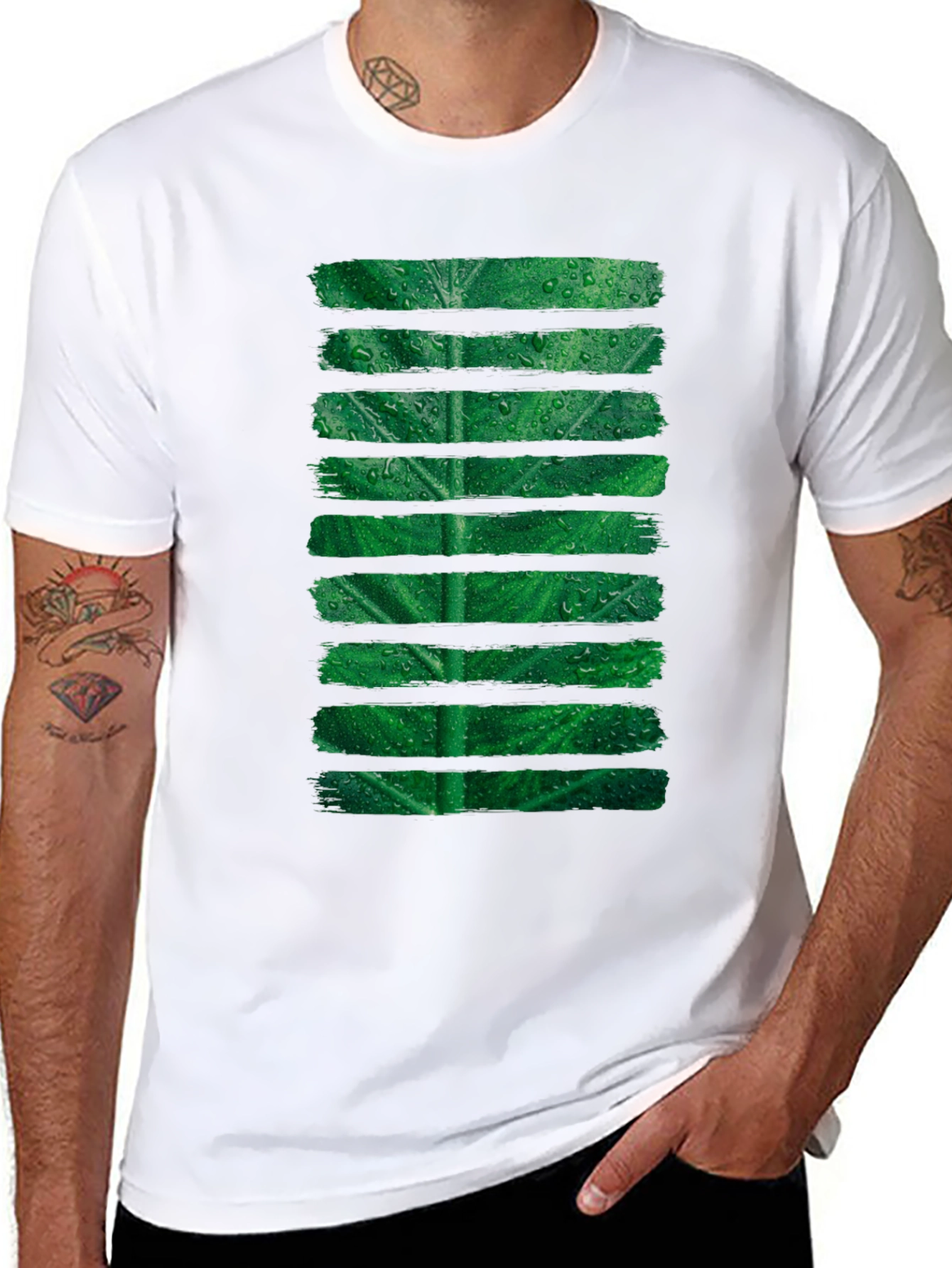 Green Leaf Stripe Graphic T-Shirt