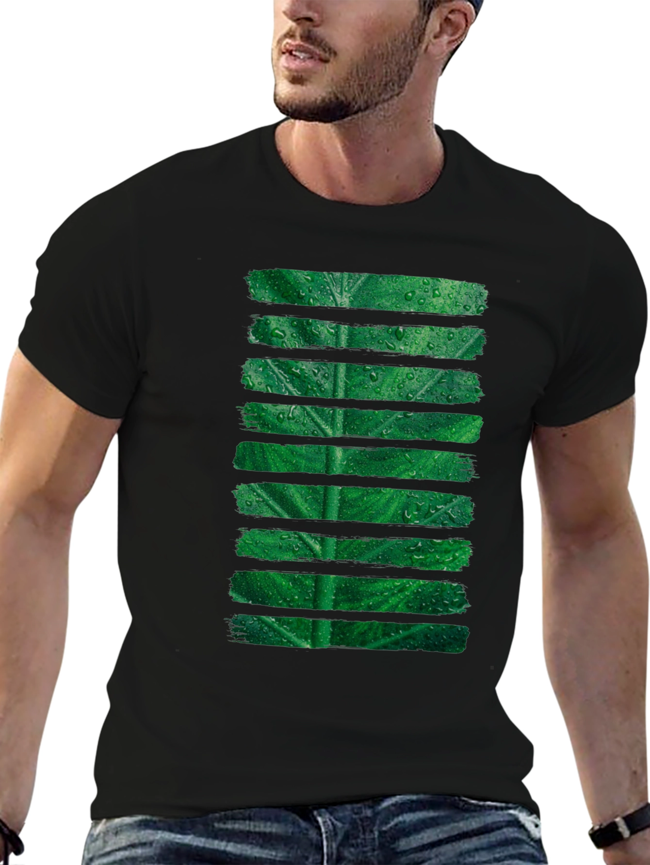 Green Leaf Stripe Graphic T-Shirt