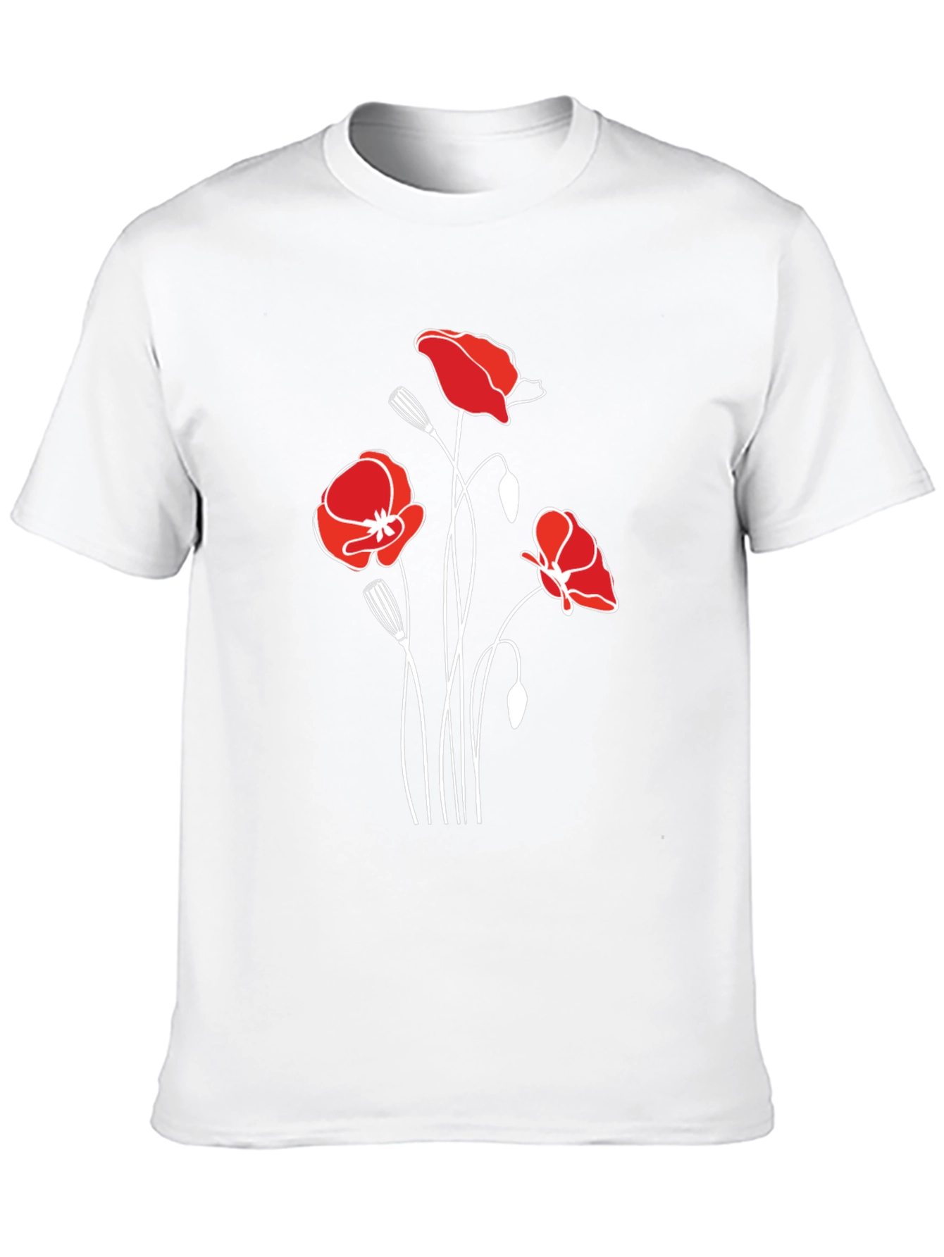 Poppy Print Black T-Shirt - Stylish Floral Design