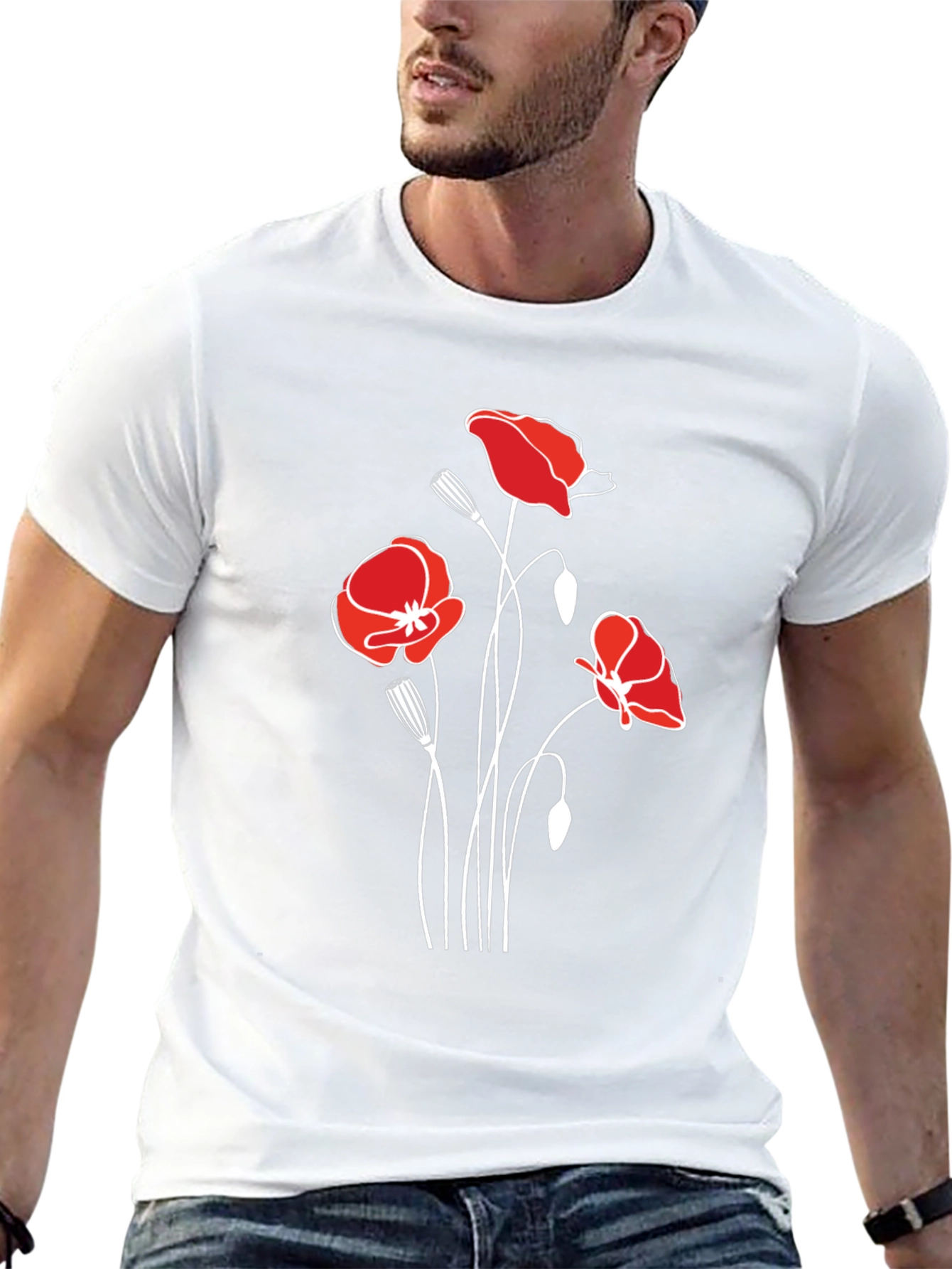 Poppy Print Black T-Shirt - Stylish Floral Design