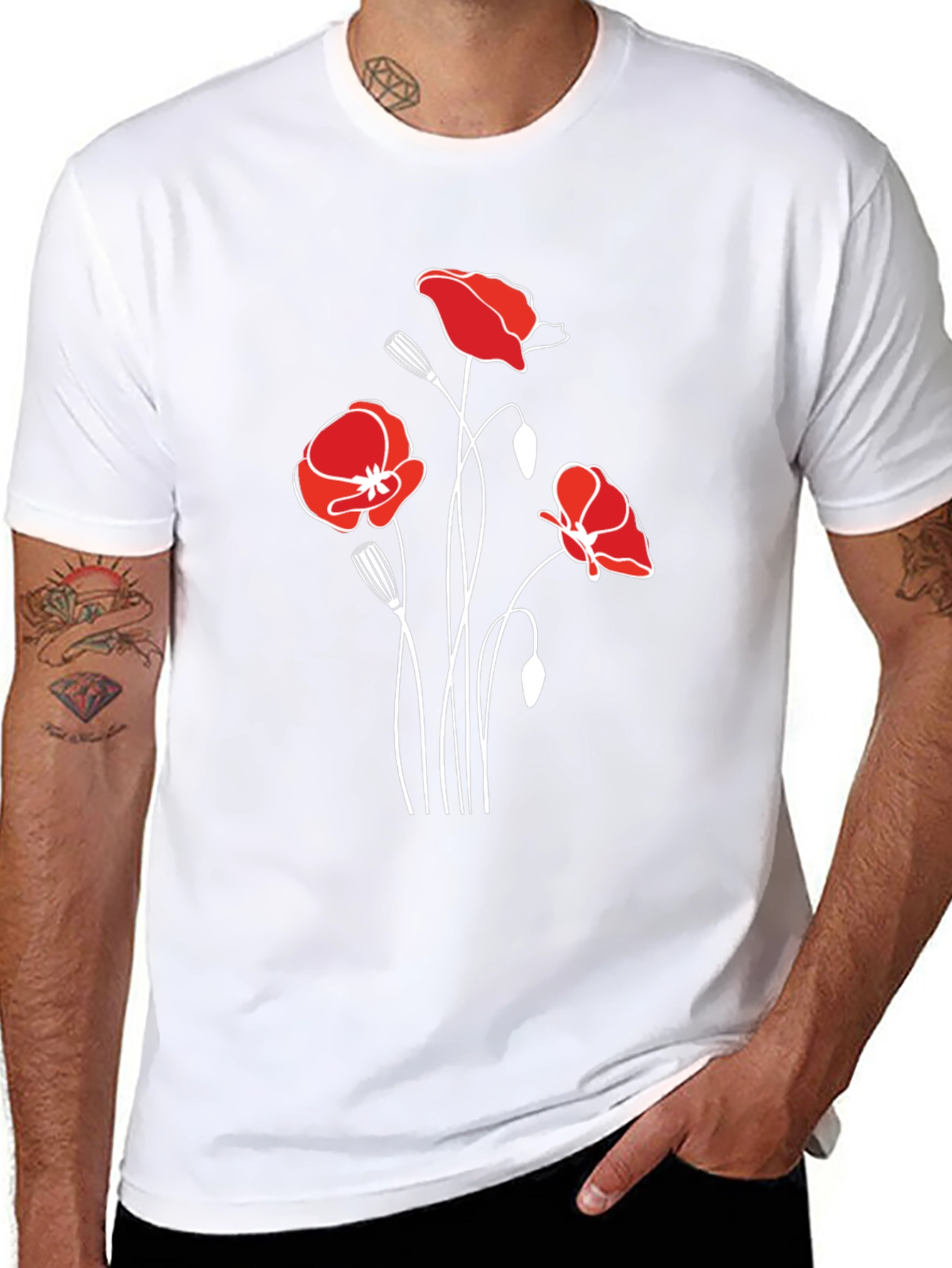 Poppy Print Black T-Shirt - Stylish Floral Design