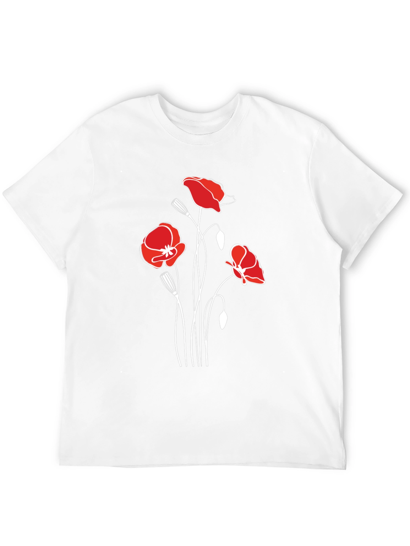 Poppy Print Black T-Shirt - Stylish Floral Design