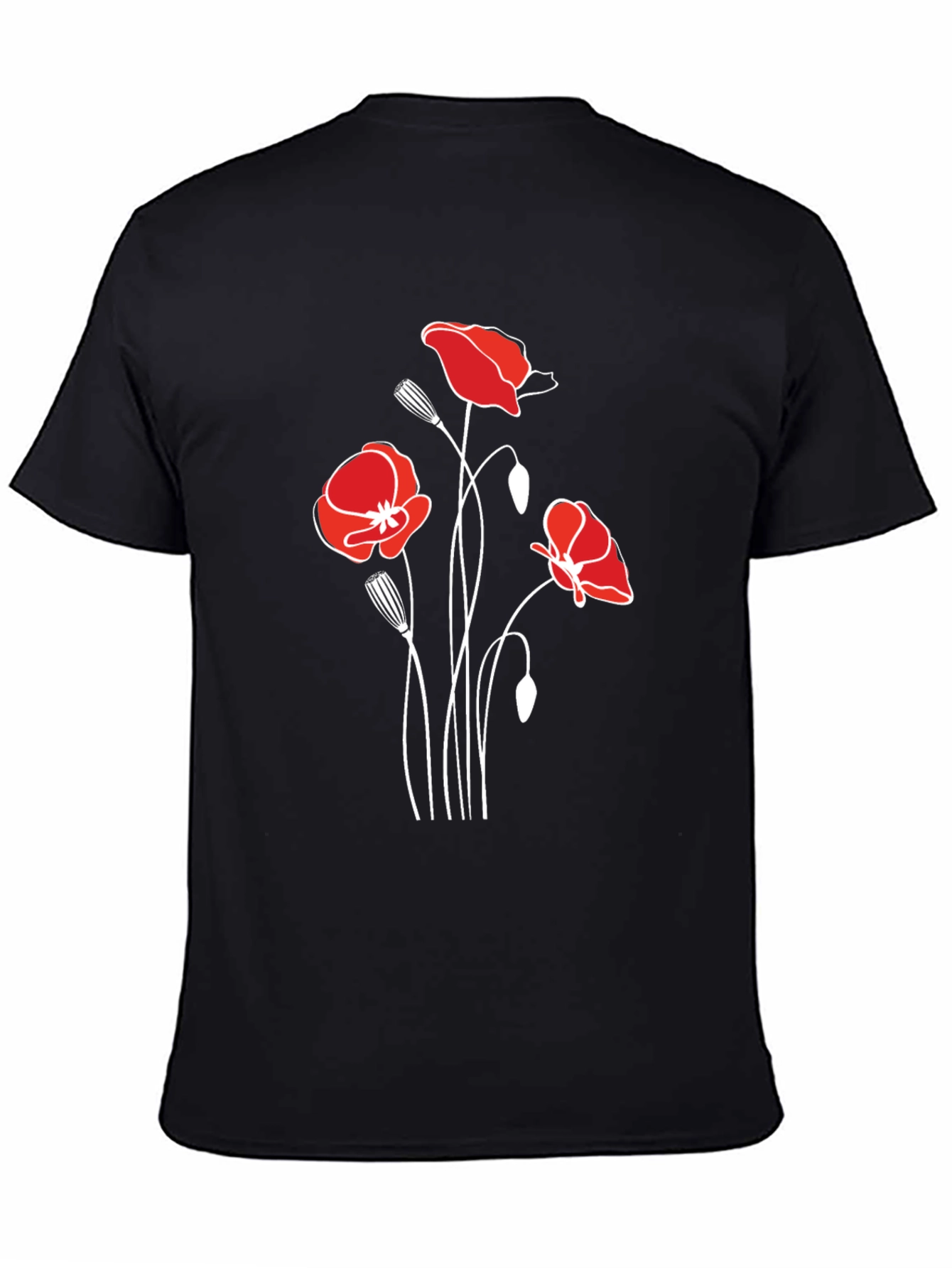 Poppy Print Black T-Shirt - Stylish Floral Design