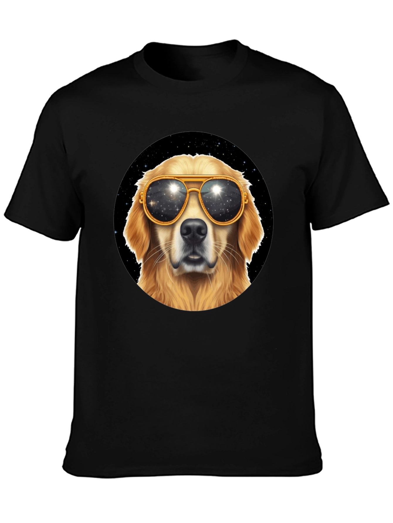 Cool Dog Tee - Golden Retriever Sunglasses Space Design