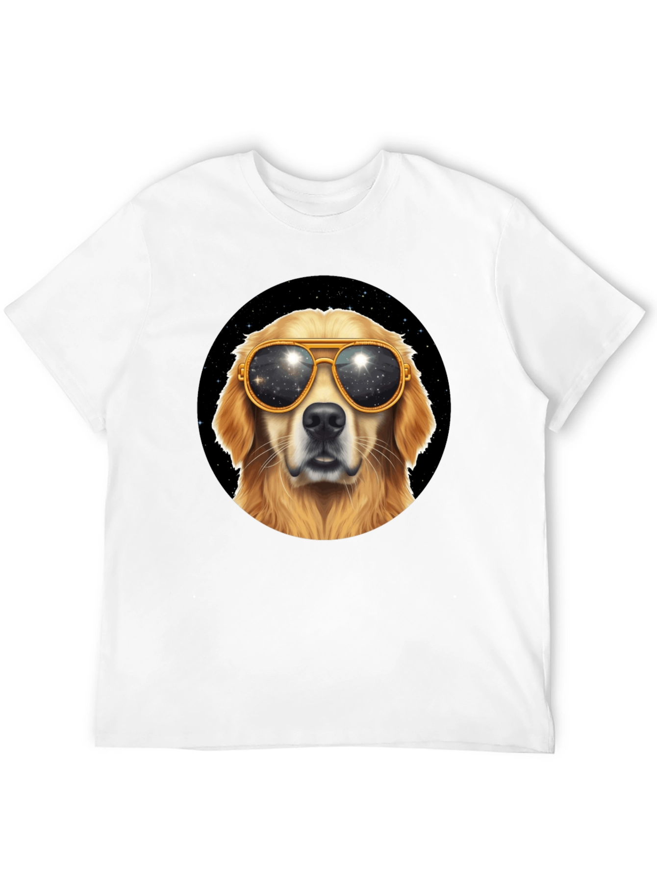Cool Dog Tee - Golden Retriever Sunglasses Space Design