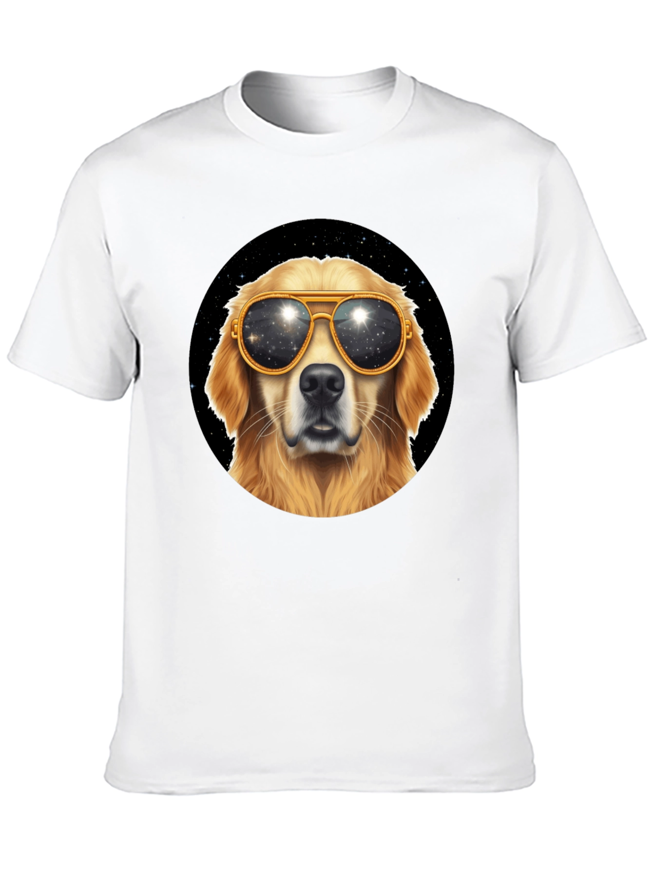 Cool Dog Tee - Golden Retriever Sunglasses Space Design