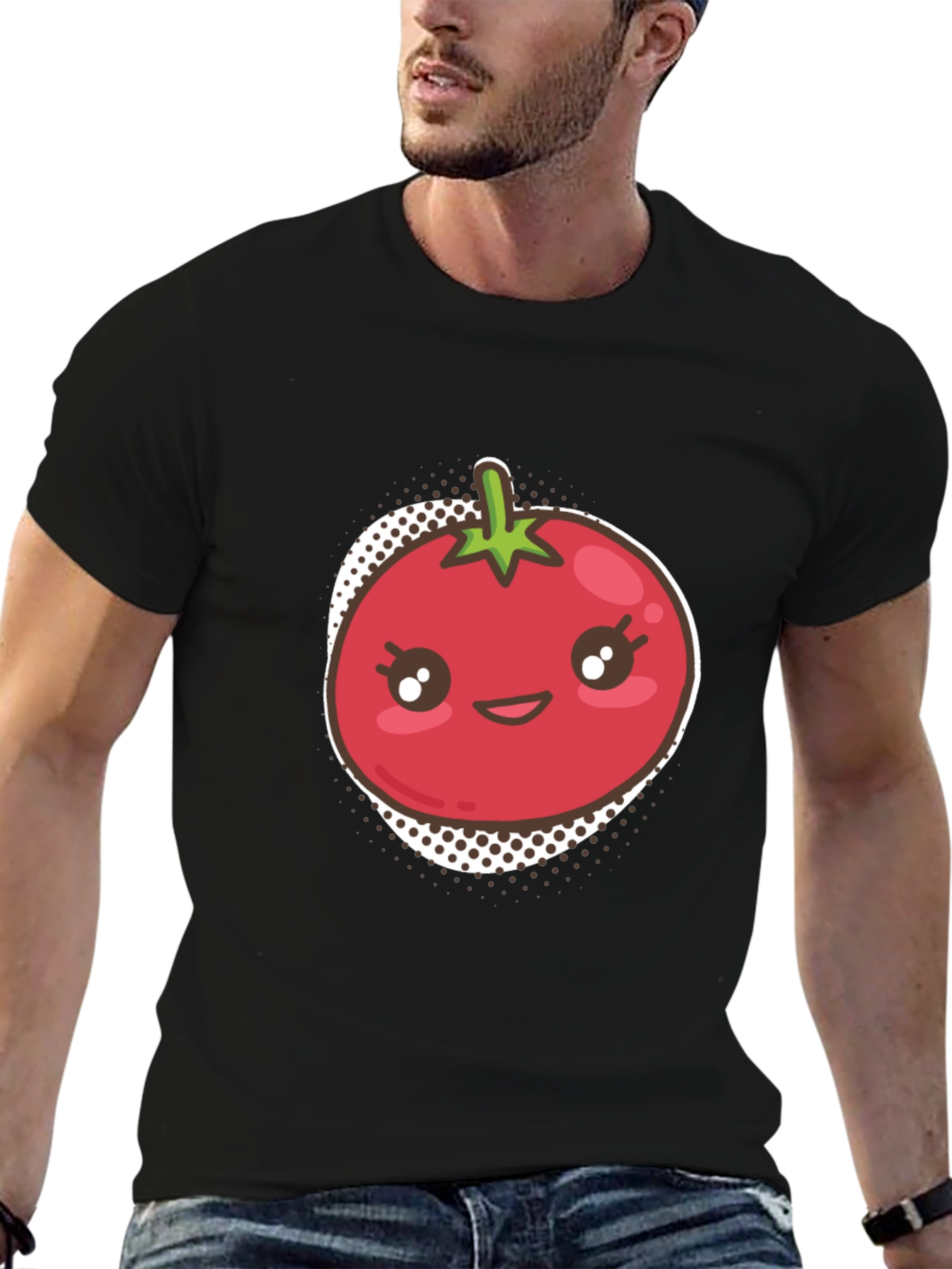 Tomato Kawaii Graphic T-Shirt - Unisex Black Tee