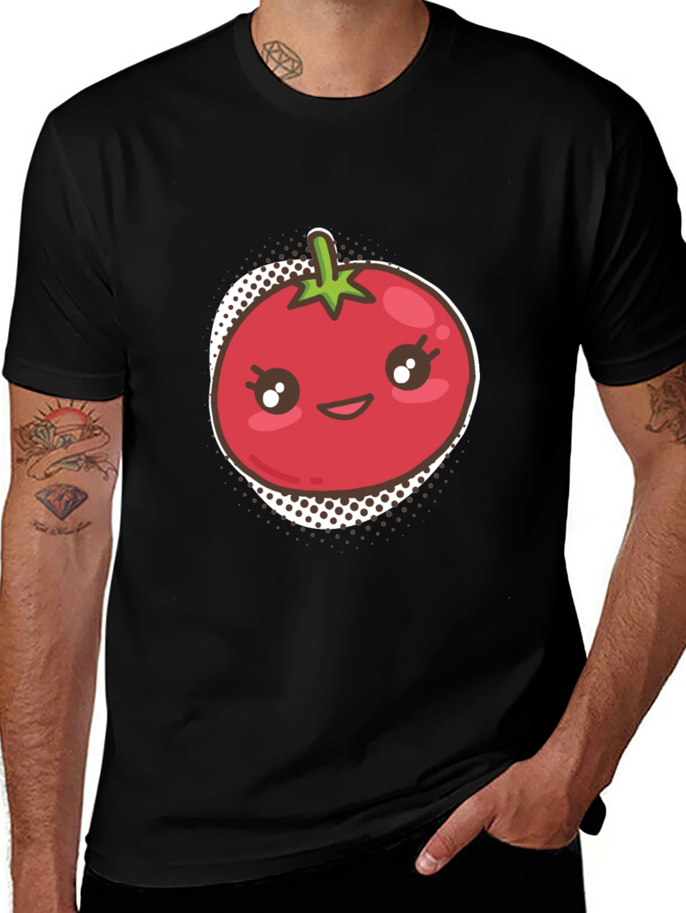 Tomato Kawaii Graphic T-Shirt - Unisex Black Tee