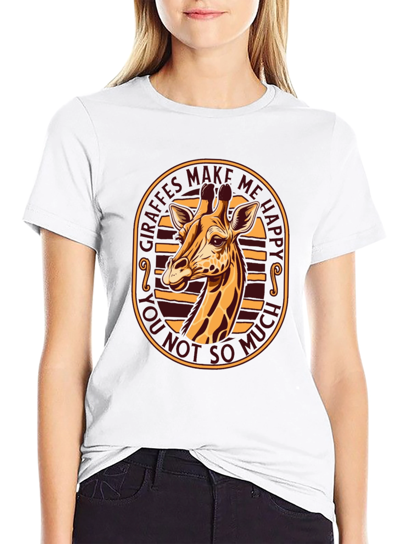 Giraffe Make Me Happy Graphic Tee - Black