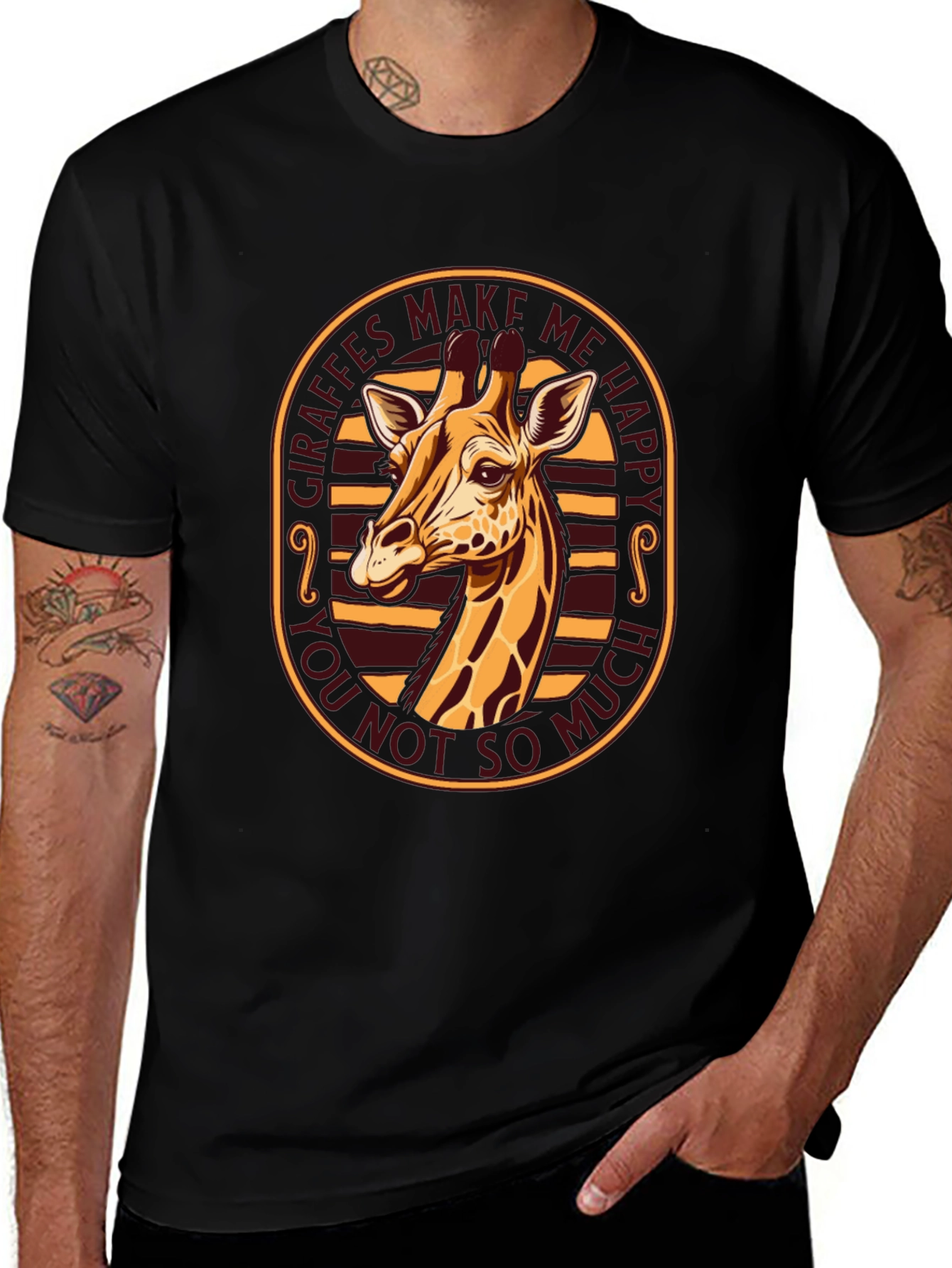 Giraffe Make Me Happy Graphic Tee - Black