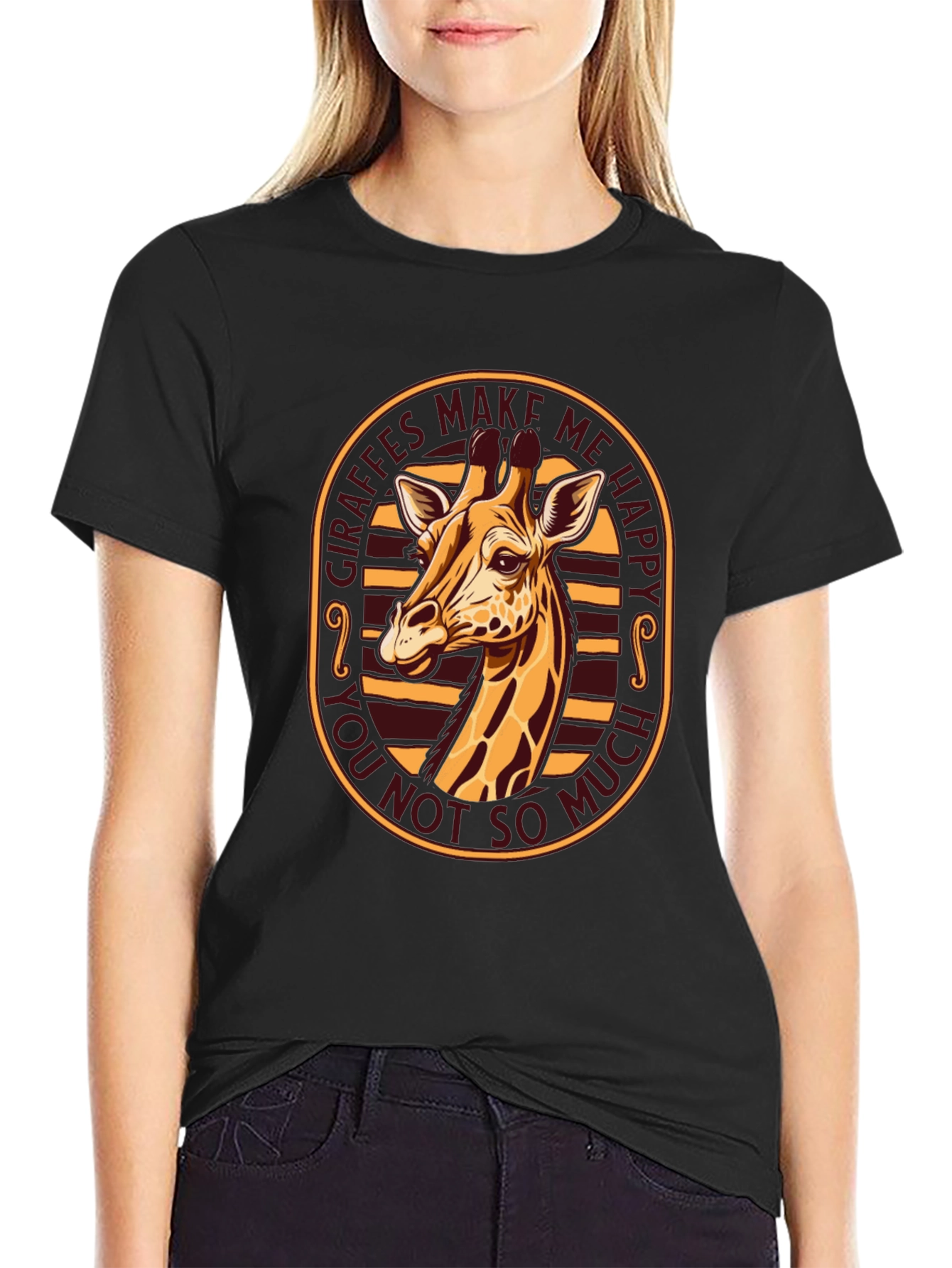 Giraffe Make Me Happy Graphic Tee - Black