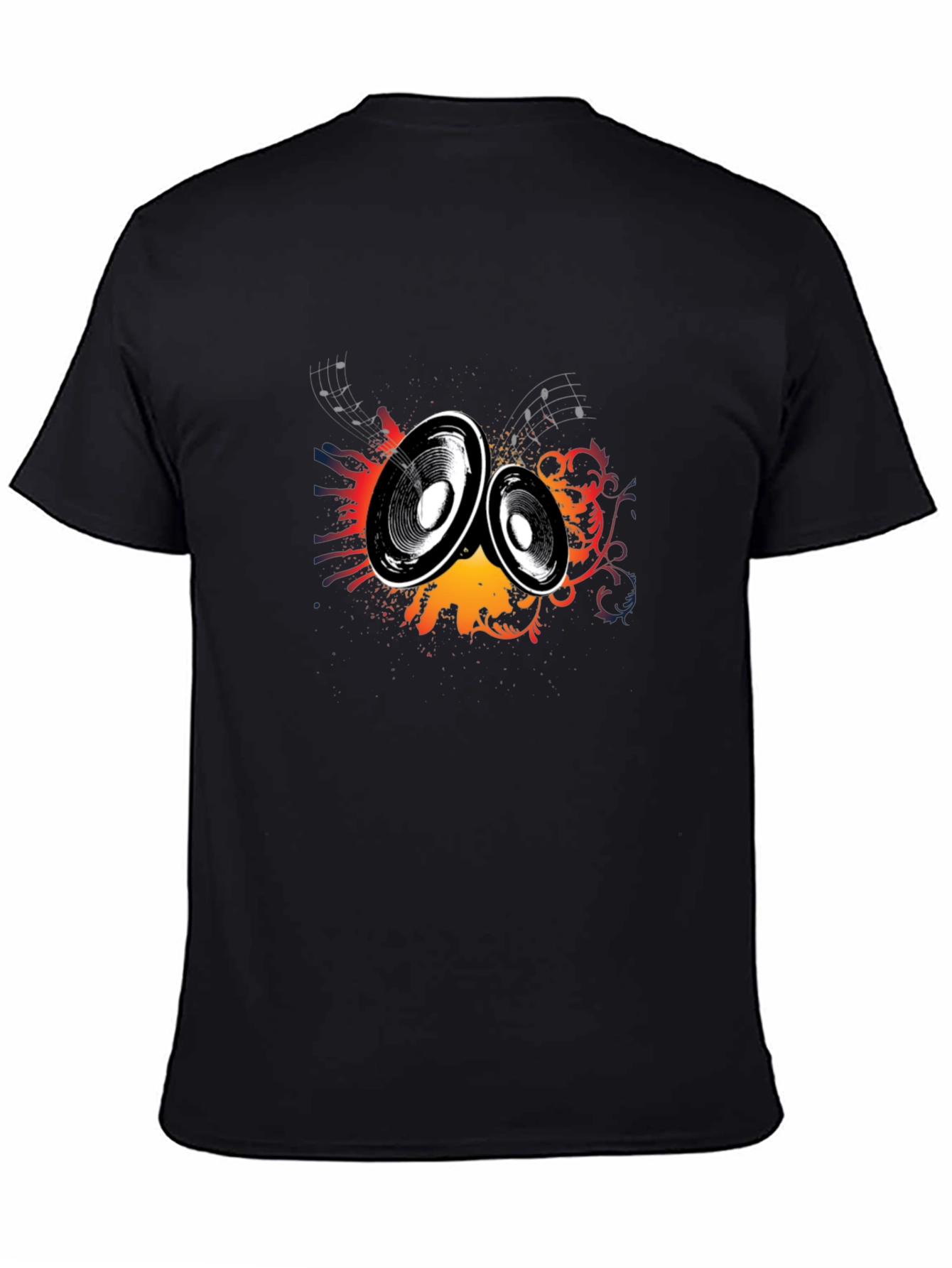 Black T-Shirt with Music Speaker Graphic Print