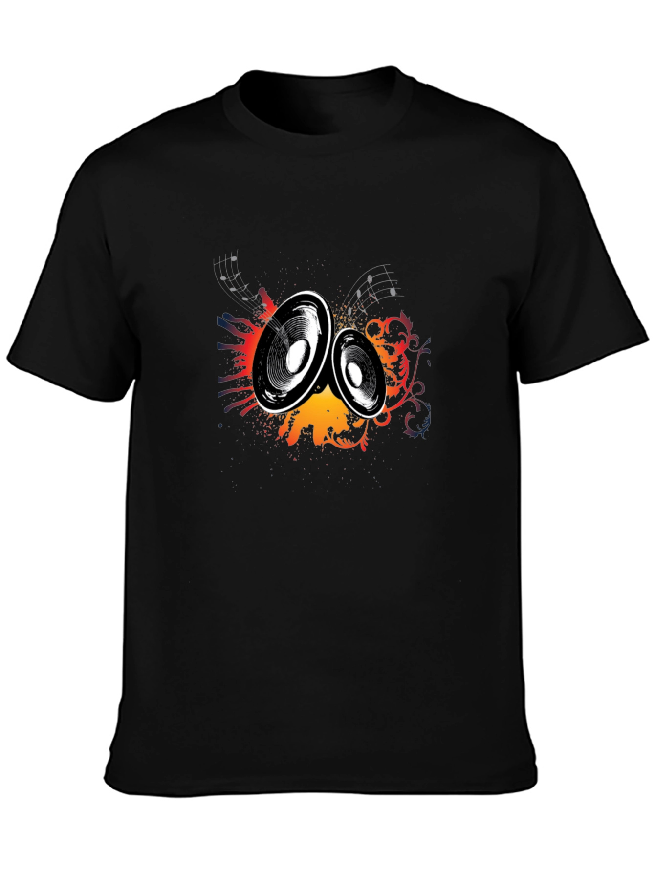 Black T-Shirt with Music Speaker Graphic Print