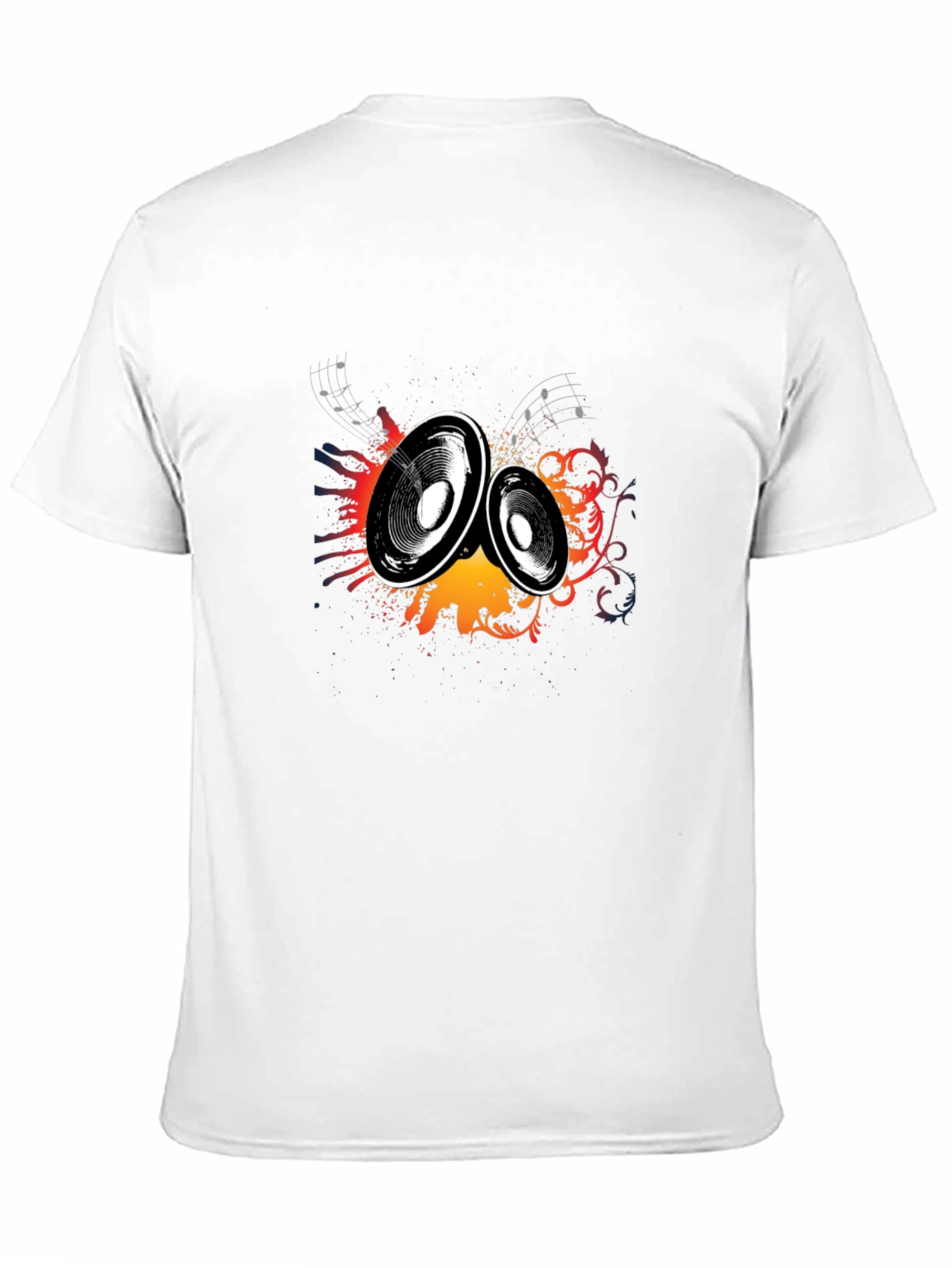 Black T-Shirt with Music Speaker Graphic Print