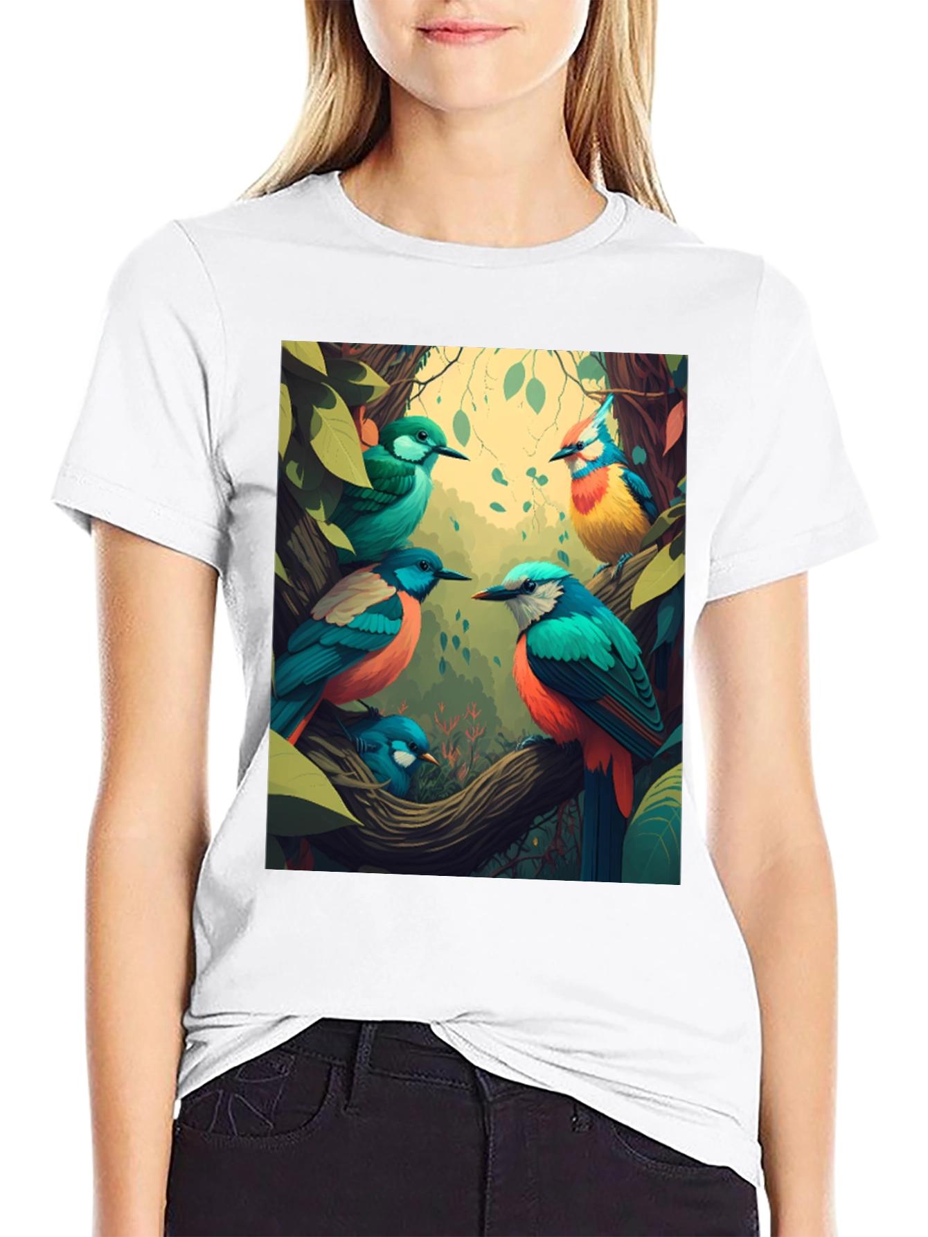 Vibrant Bird Print Tee - Nature Inspired Style