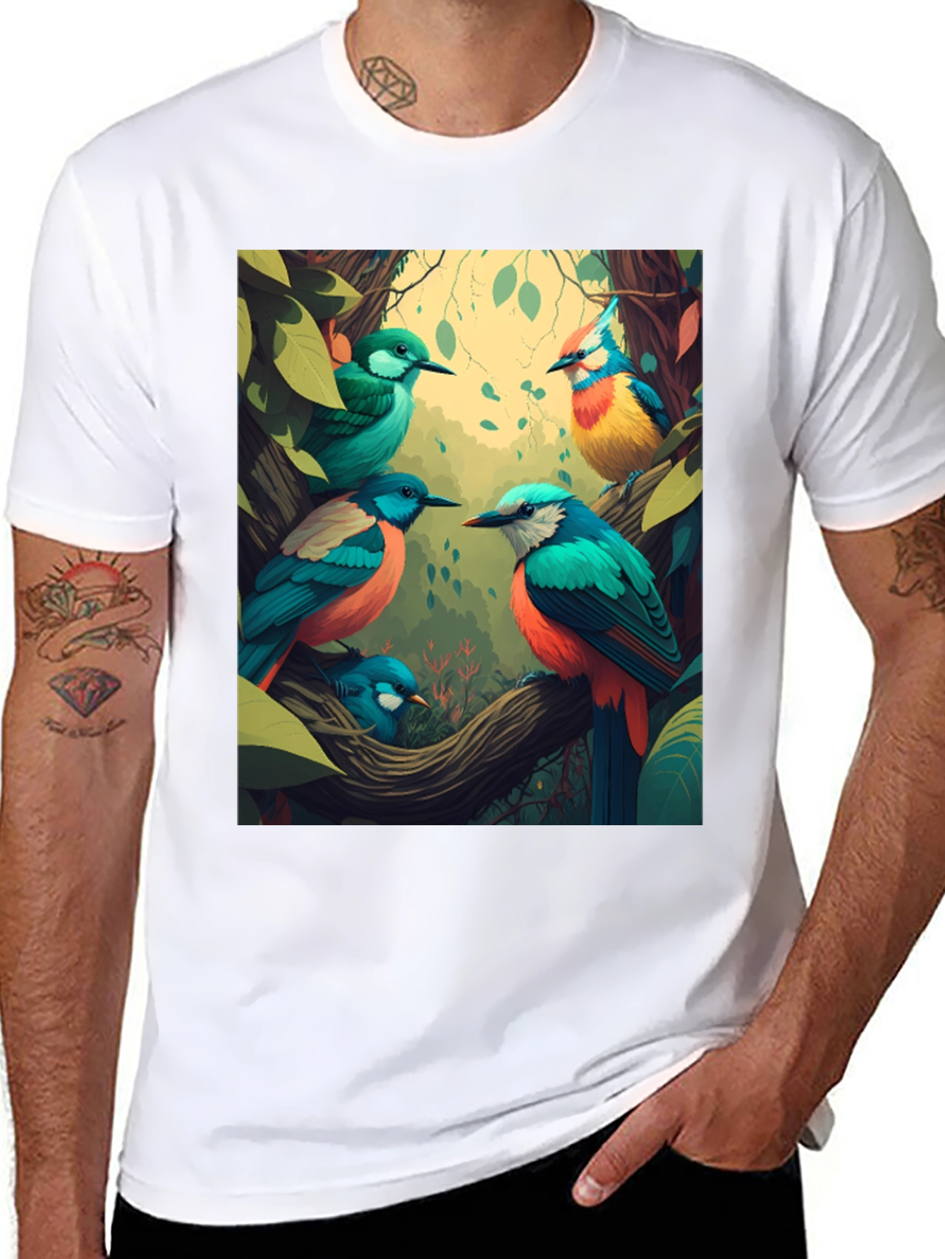 Vibrant Bird Print Tee - Nature Inspired Style